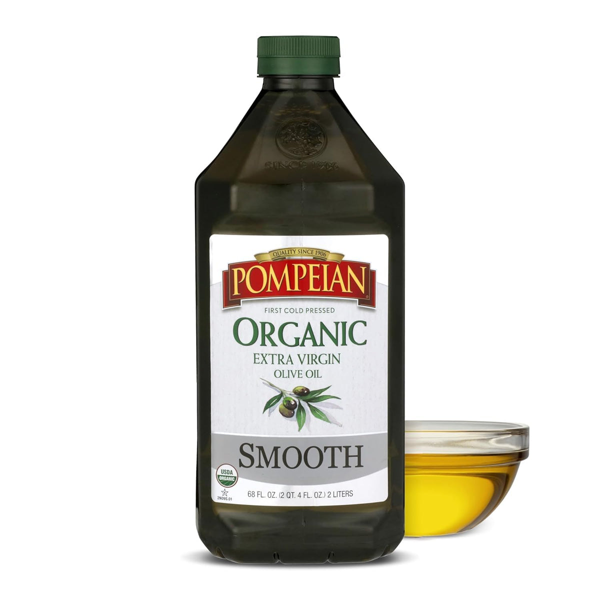 Pompeian USDA Organic Smooth EVOO – First Cold Pressed, Polyphenol Rich, 68 oz