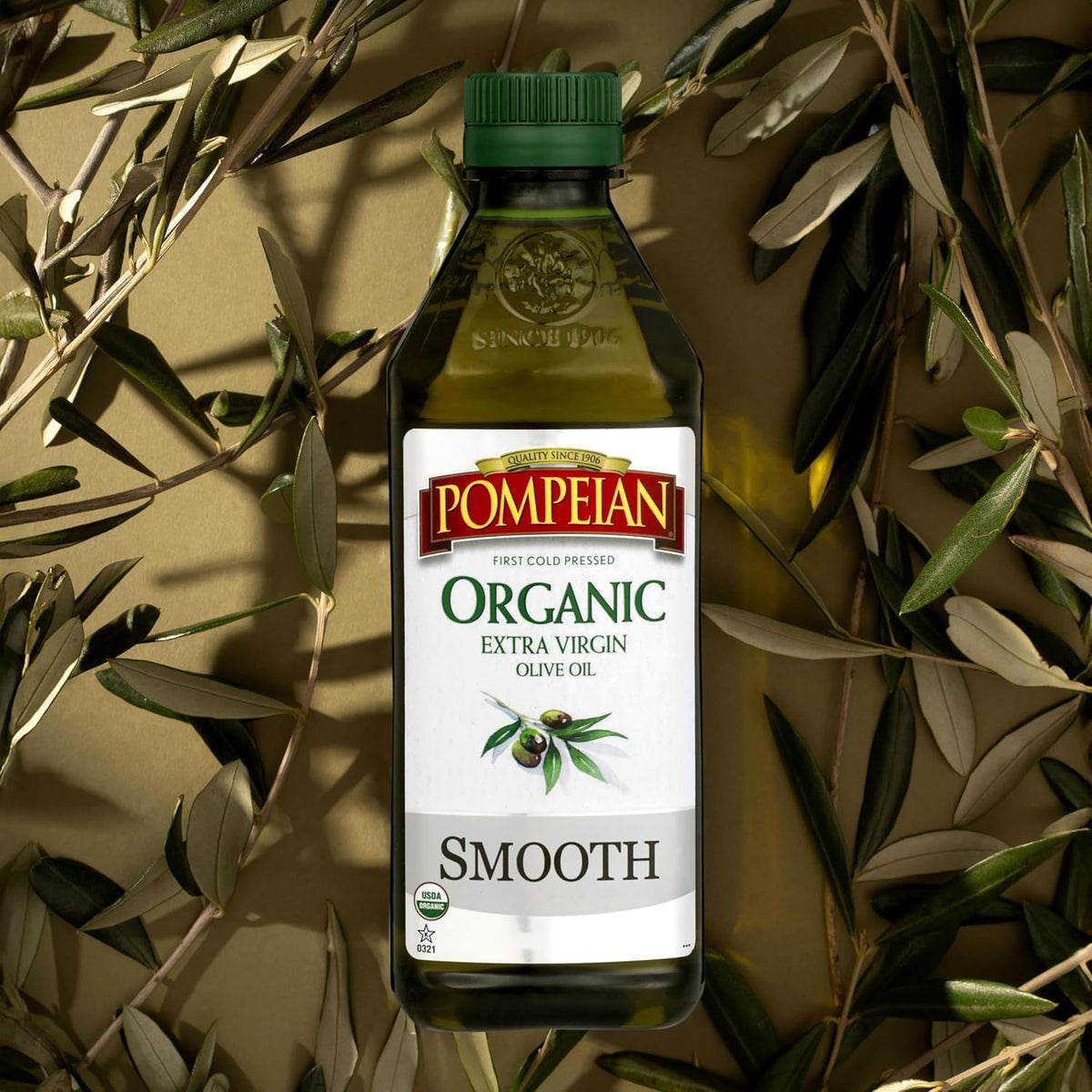 Pompeian USDA Organic Smooth EVOO – First Cold Pressed, Polyphenol Rich, 68 oz