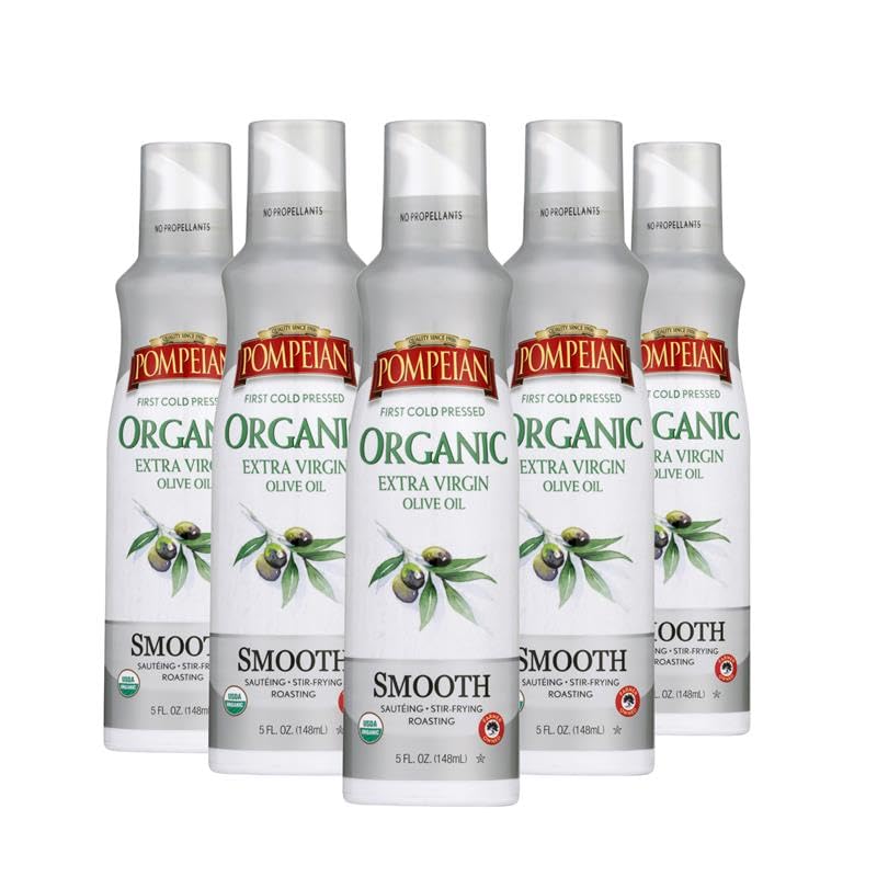 Pompeian USDA Organic Smooth EVOO Non-Stick Cooking Spray - 5 Fl Oz (Pack of 6)