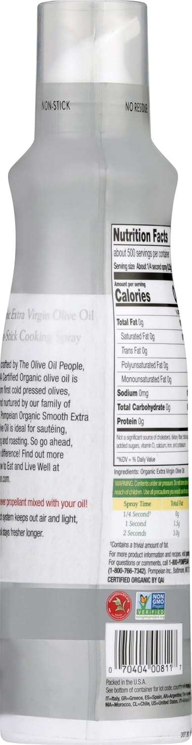 Pompeian USDA Organic Smooth EVOO Non-Stick Cooking Spray - 5 Fl Oz (Pack of 6)
