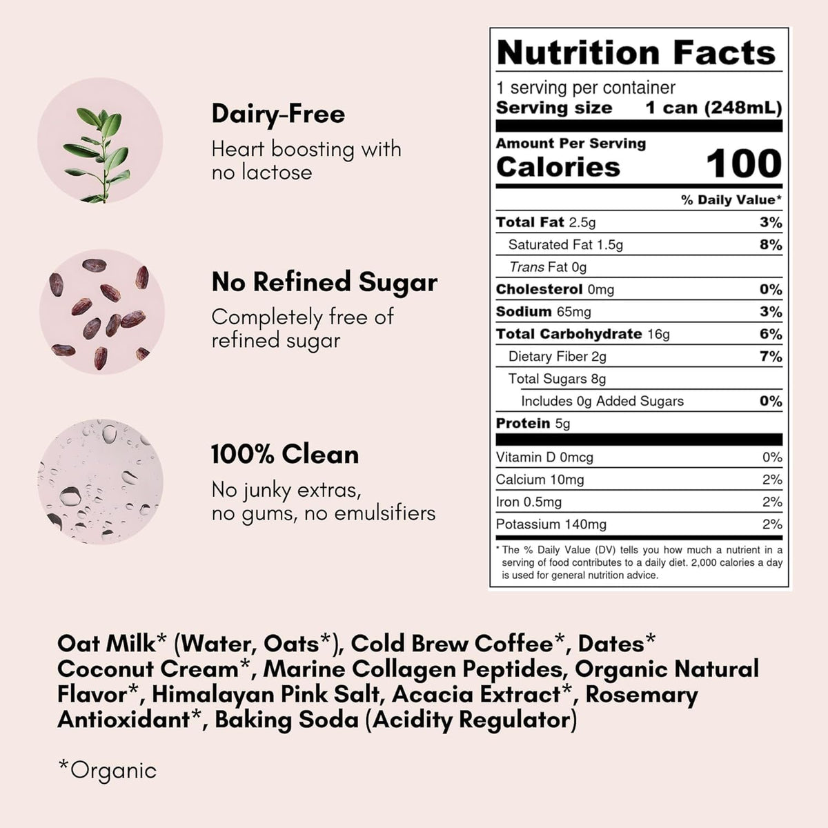 Pop & Bottle Vanilla Oat Milk Lattes – Cold Brew, Marine Collagen, Organic, Dairy Free (8 Pack)