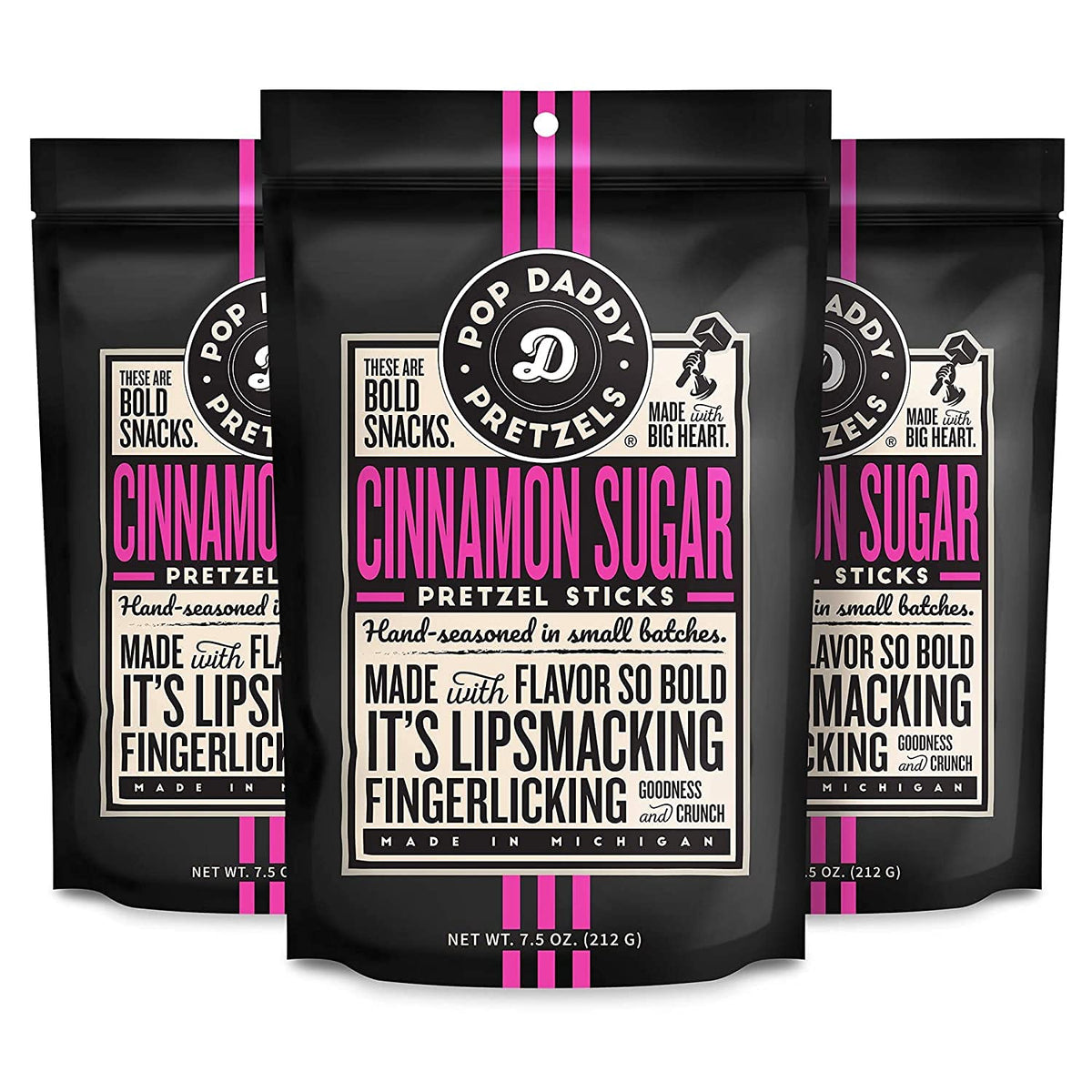 Pop Daddy Cinnamon Sugar Pretzel Sticks – 3-Pack, 7.5oz Each | Healthy Gourmet Snack
