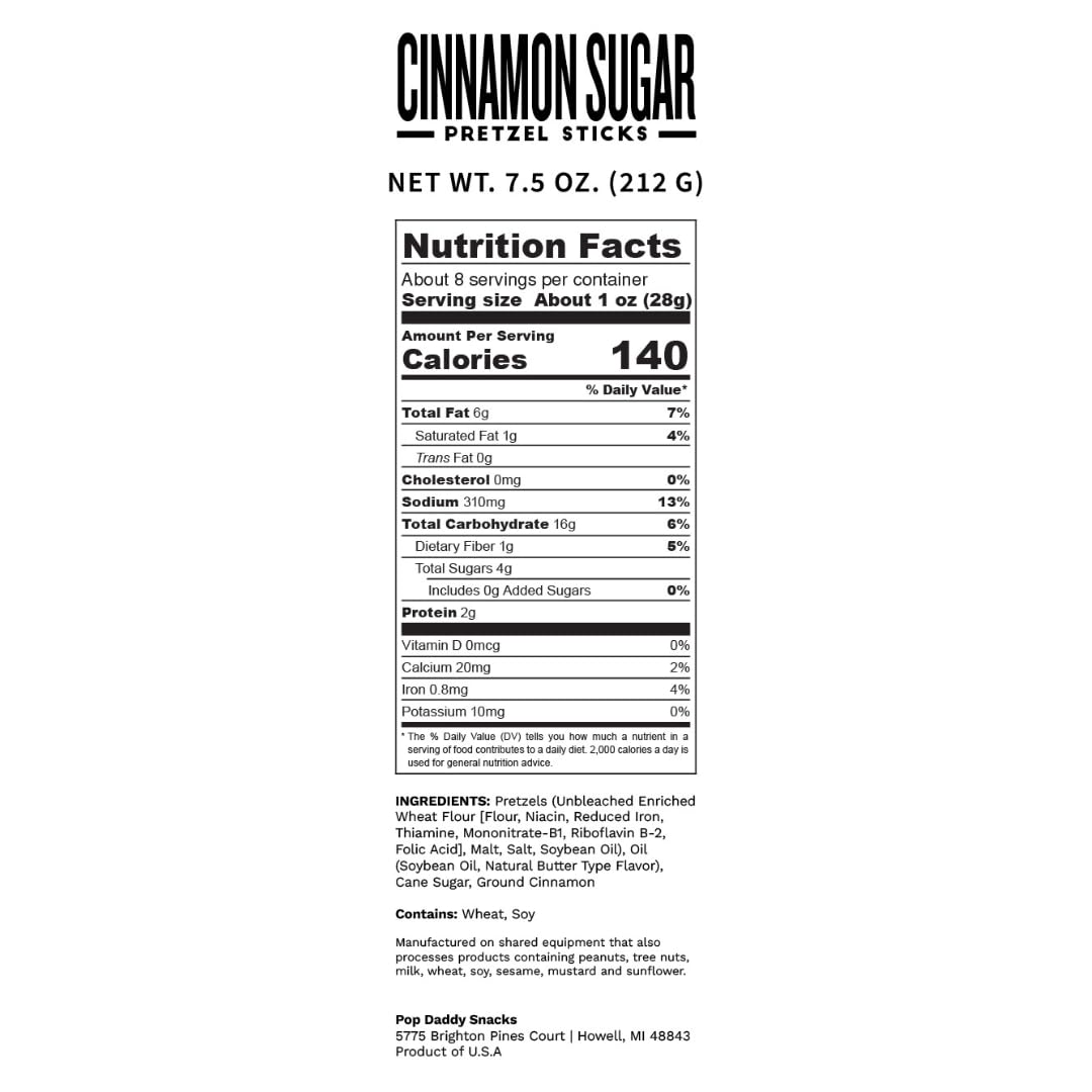 Pop Daddy Cinnamon Sugar Pretzel Sticks – 3-Pack, 7.5oz Each | Healthy Gourmet Snack
