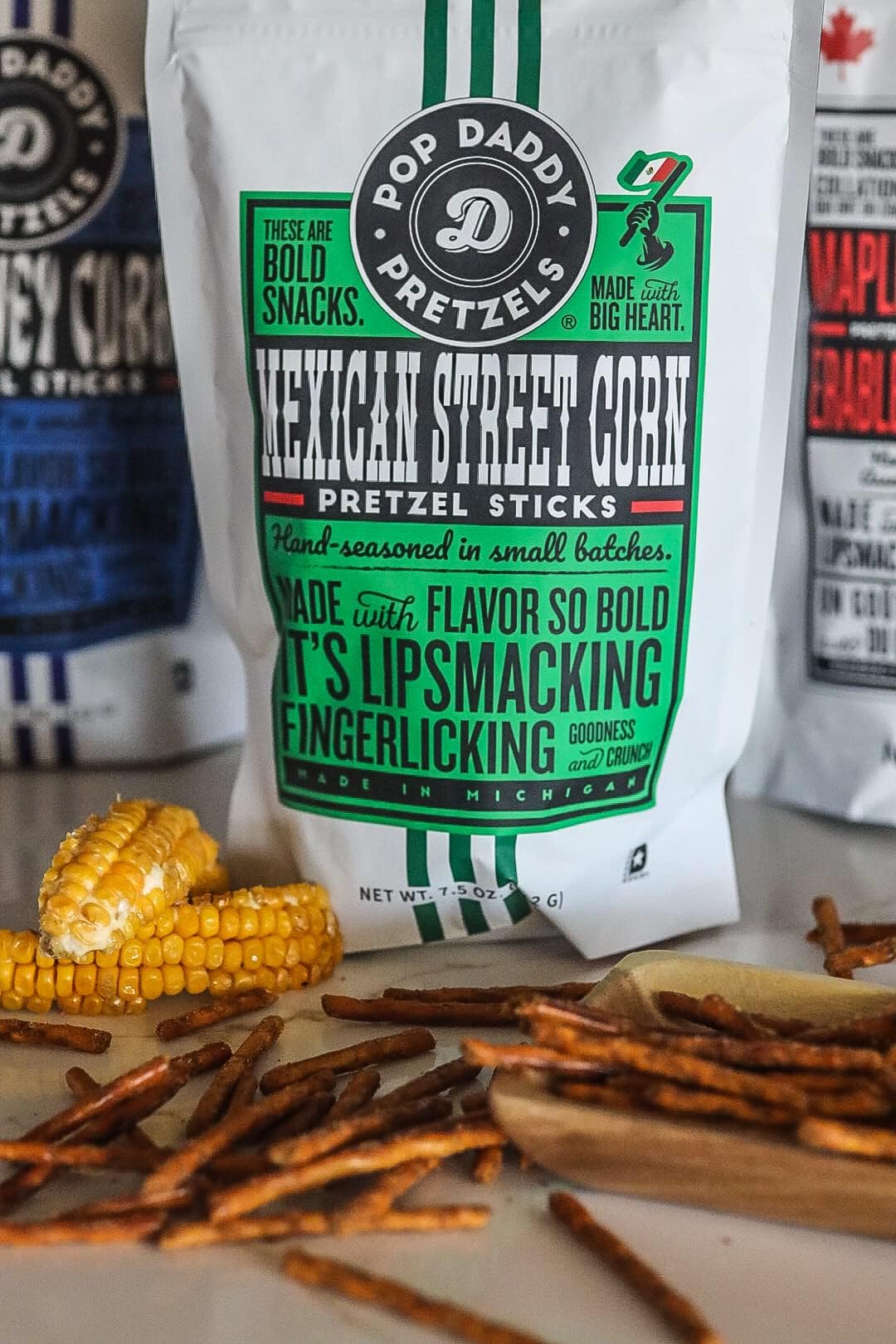 Pop Daddy Flavored Pretzel Sticks – Mexican Street Corn, 3-Pack (7.5oz Each) | Gourmet Snack