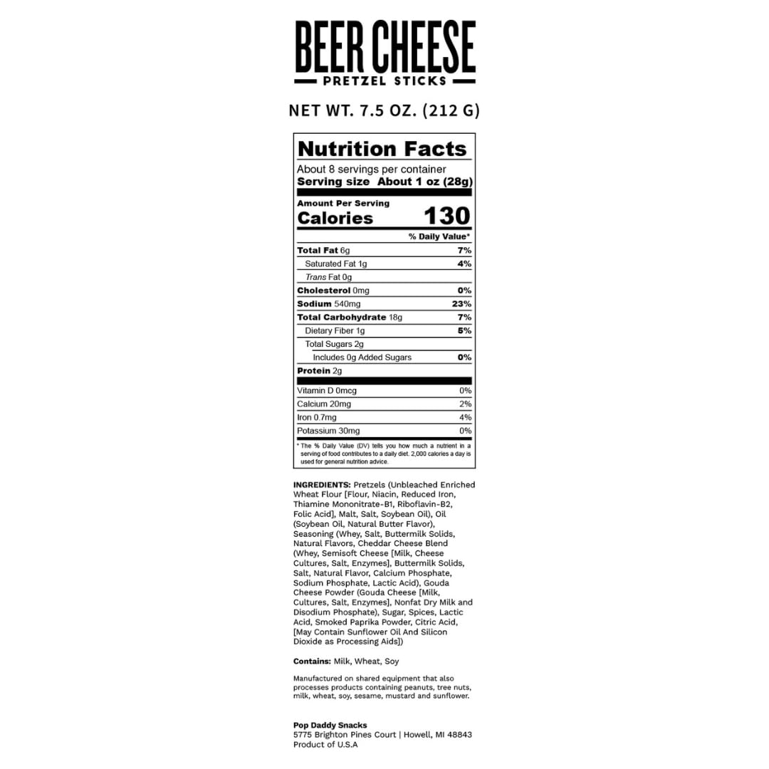Pop Daddy Beer Cheese Flavored Pretzel Sticks – 7.5oz, 3-Pack, Gourmet Kosher Snack