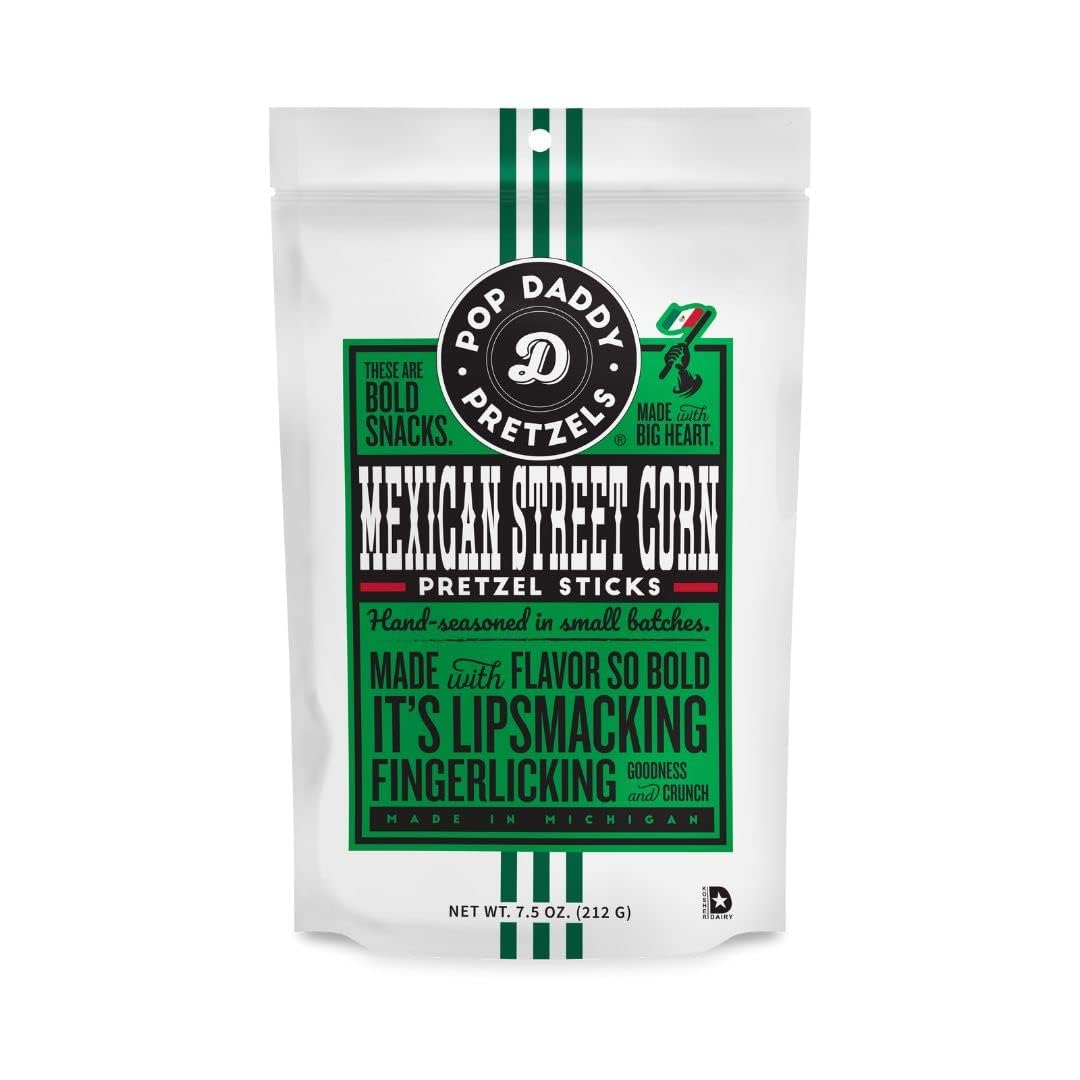 Pop Daddy Flavored Pretzel Sticks – Mexican Street Corn, 3-Pack (7.5oz Each) | Gourmet Snack