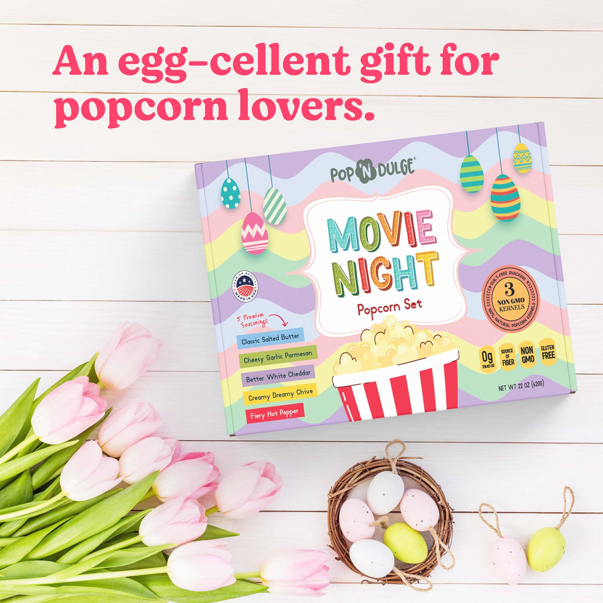 Pop n' Dulge Easter Movie Night Popcorn Gift Set – Gourmet Kernels & 5 Flavors (10 Pack, Non-GMO, Gluten Free)