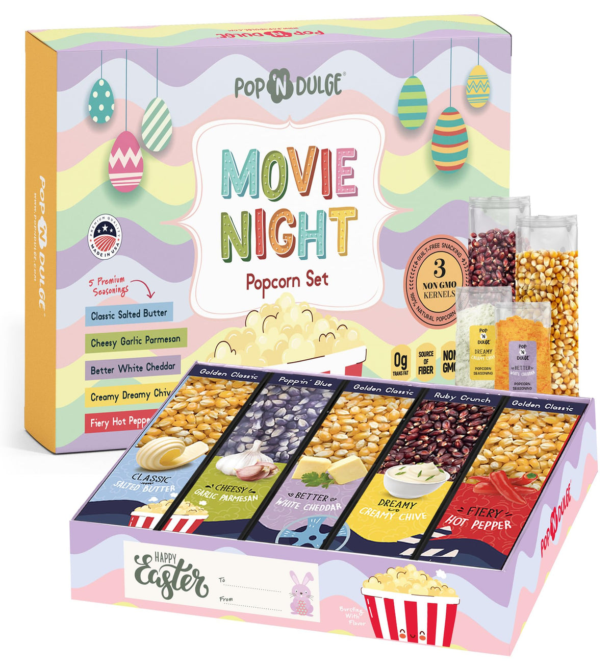Pop n' Dulge Easter Movie Night Popcorn Gift Set – Gourmet Kernels & 5 Flavors (10 Pack, Non-GMO, Gluten Free)