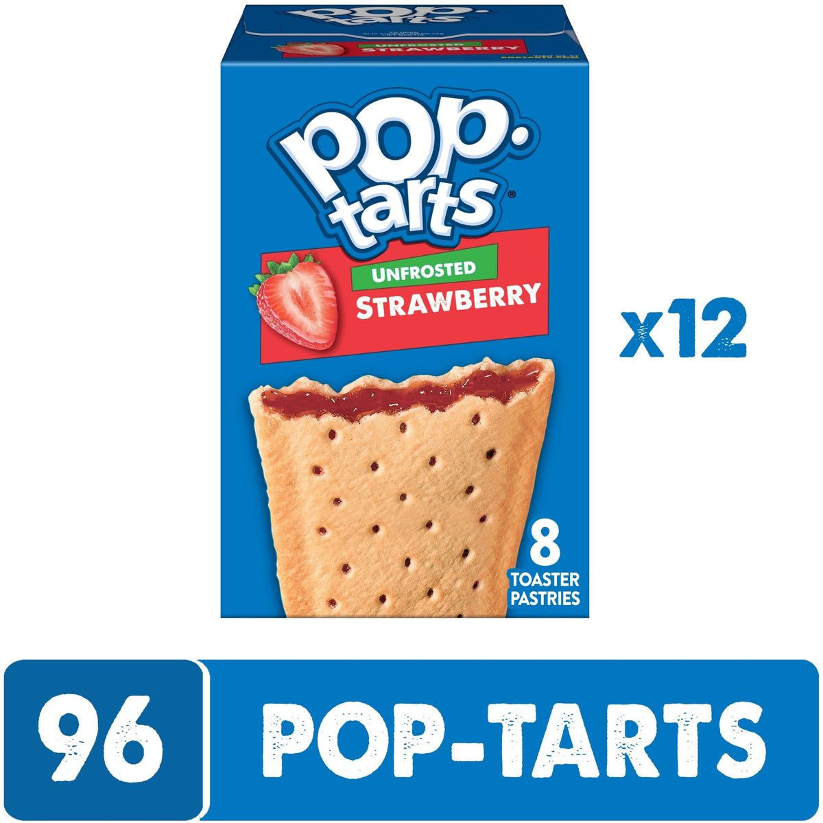 Pop-Tarts Unfrosted Strawberry Toaster Pastries – 96 Count Case