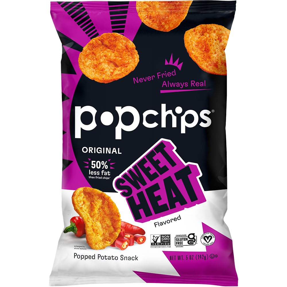 Popchips Sweet Heat Potato Chips - Gluten Free, Non-GMO, Vegan, 4-Pack (5.0oz Each)