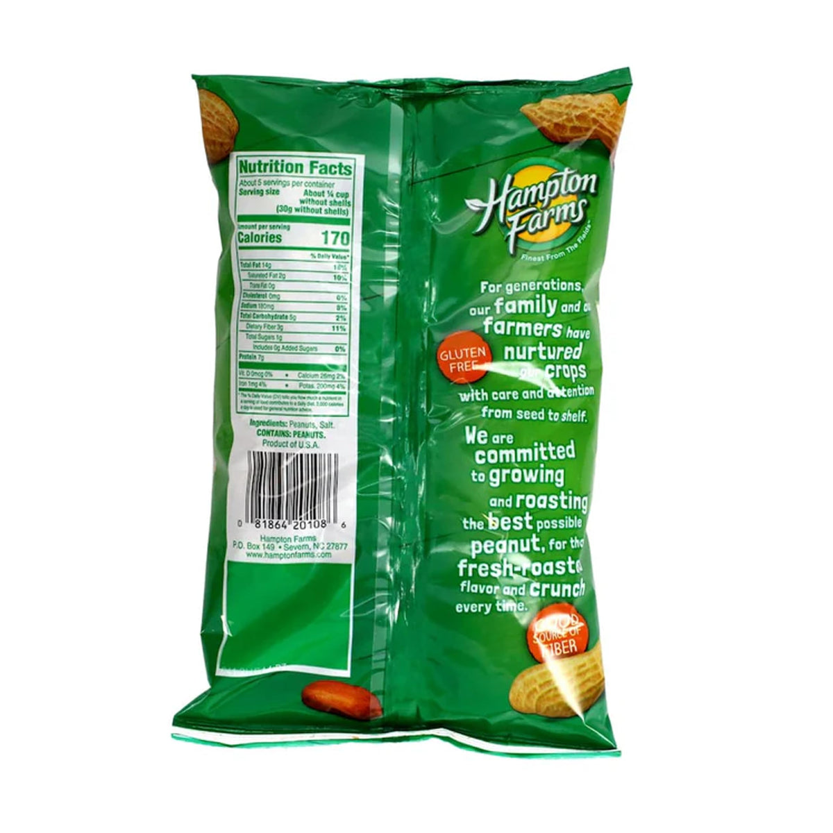 Popcorn Supply Co Hampton's Roasted Salted In-Shell Peanuts, 8 oz Bag (12-Pack)