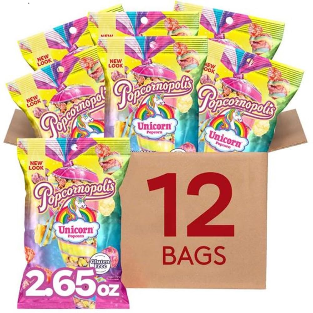 Popcornopolis Unicorn 12 ct 2.65 oz – Gluten-Free Rainbow Popcorn, Pack of 1