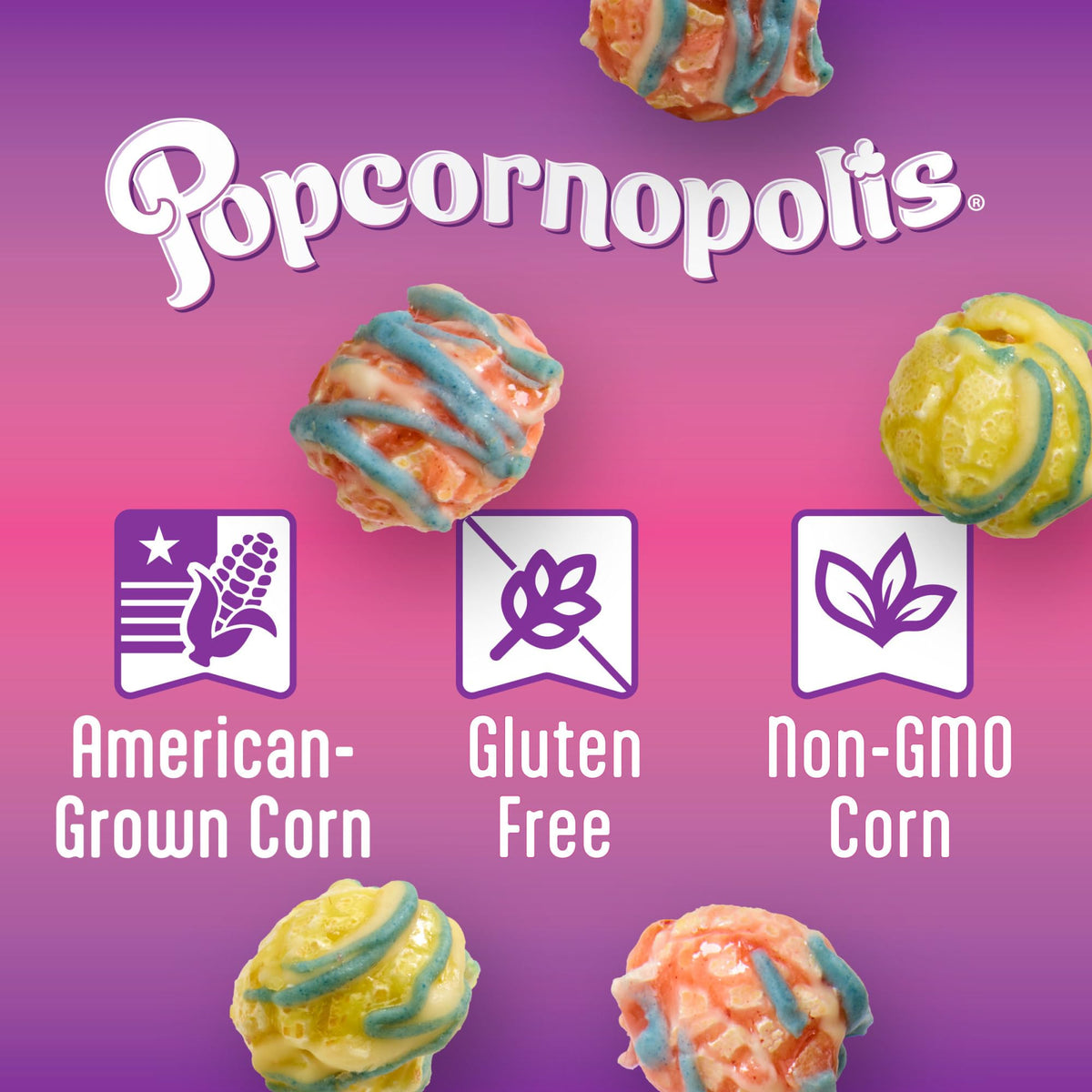 Popcornopolis Unicorn 12 ct 2.65 oz – Gluten-Free Rainbow Popcorn, Pack of 1