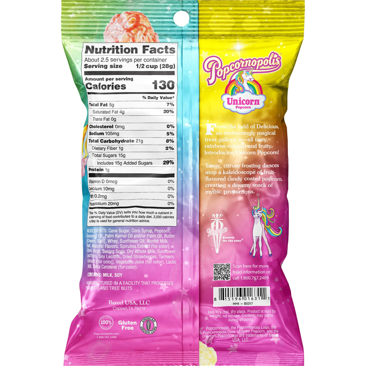 Popcornopolis Unicorn 12 ct 2.65 oz – Gluten-Free Rainbow Popcorn, Pack of 1