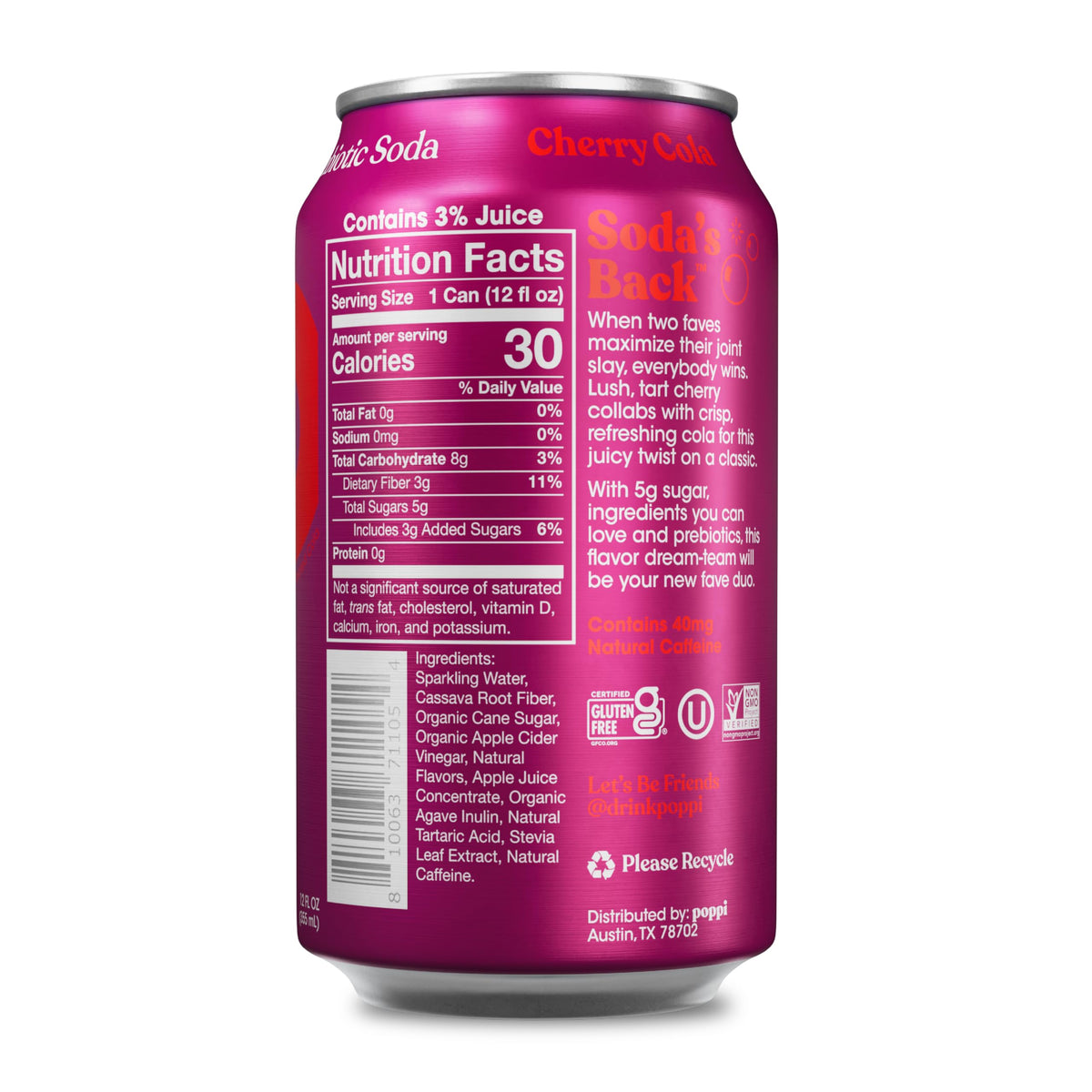 Poppi Cherry Cola Sparkling Prebiotic Soda – 12 Pack
