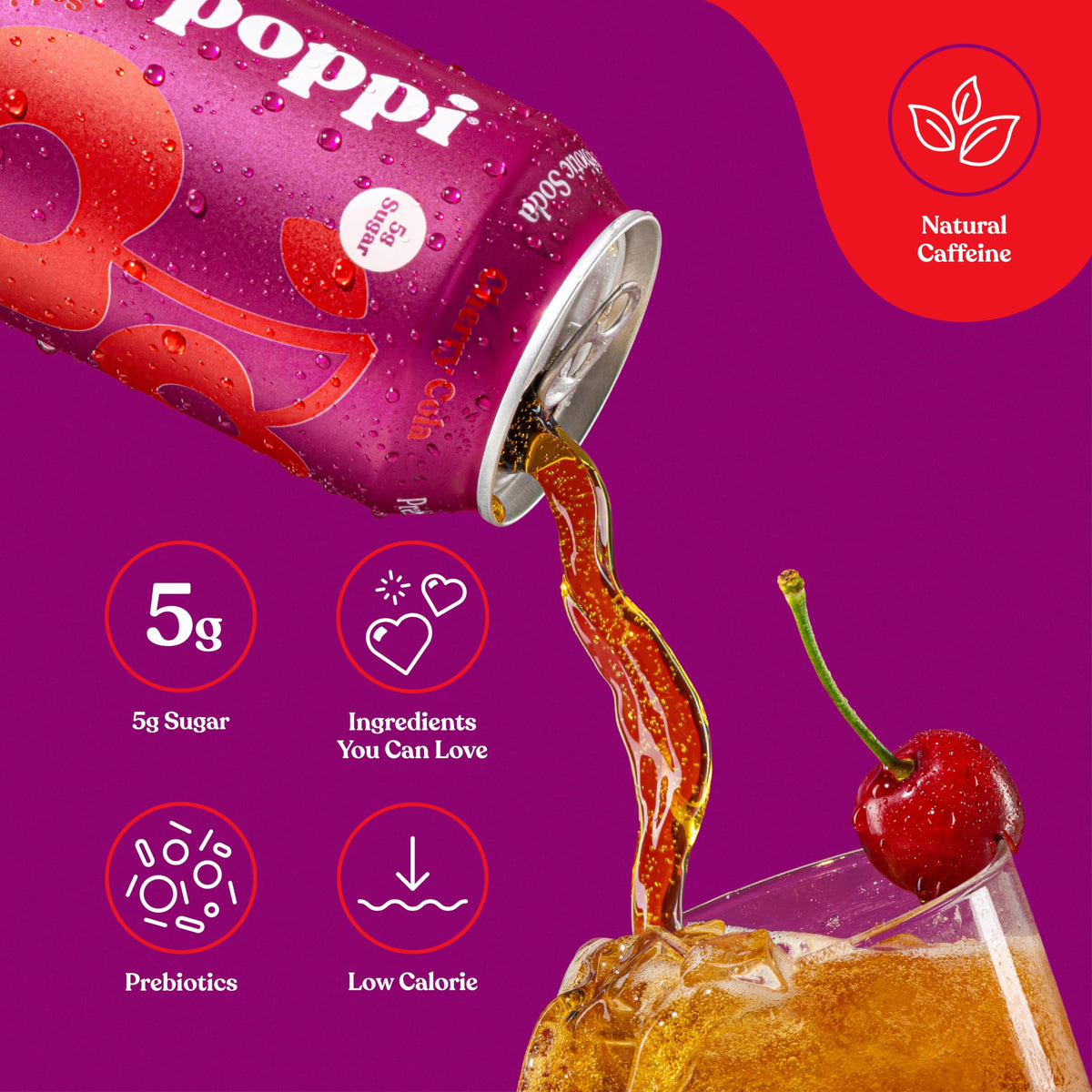 Poppi Cherry Cola Sparkling Prebiotic Soda – 12 Pack