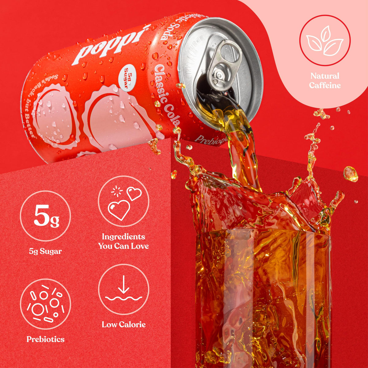 Poppi Sparkling Prebiotic Cola - Classic Cola, 12 oz Cans, Pack of 12