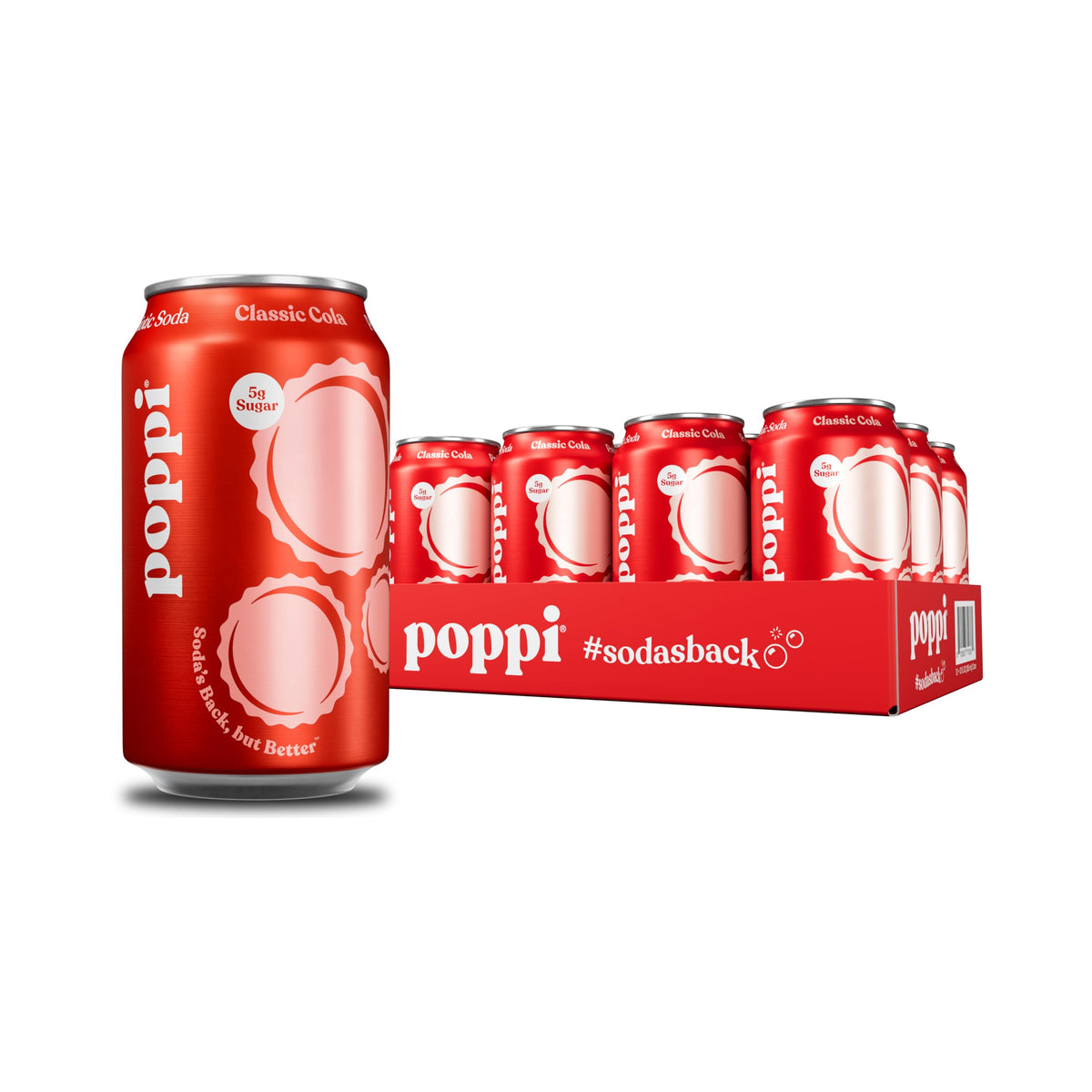 Poppi Sparkling Prebiotic Cola - Classic Cola, 12 oz Cans, Pack of 12
