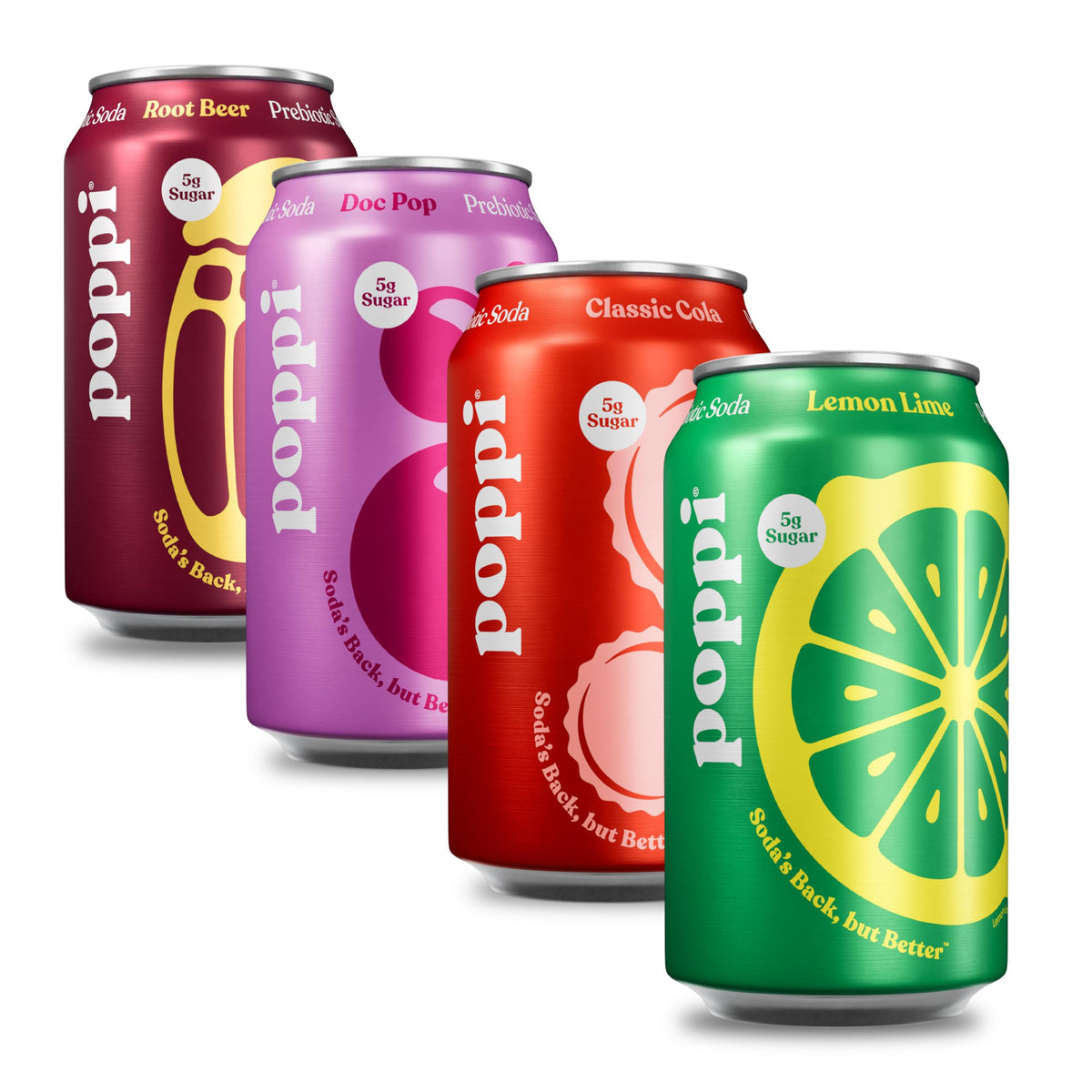 Poppi Sparkling Prebiotic Soda – The Classics Variety Pack, 12 x 12oz Cans