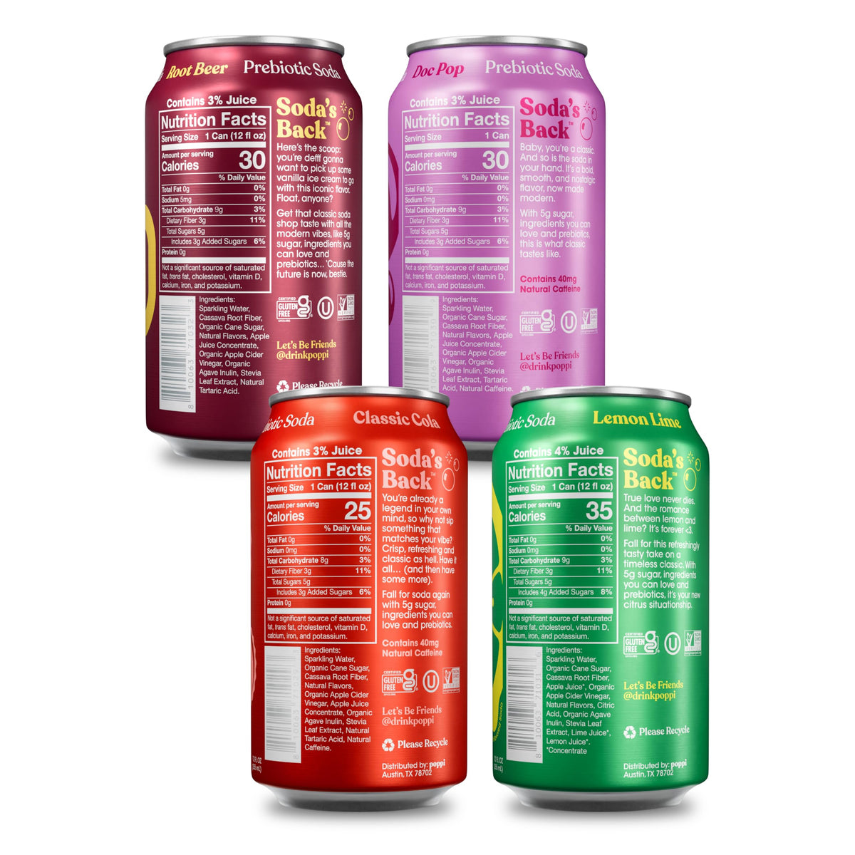 Poppi Sparkling Prebiotic Soda – The Classics Variety Pack, 12 x 12oz Cans
