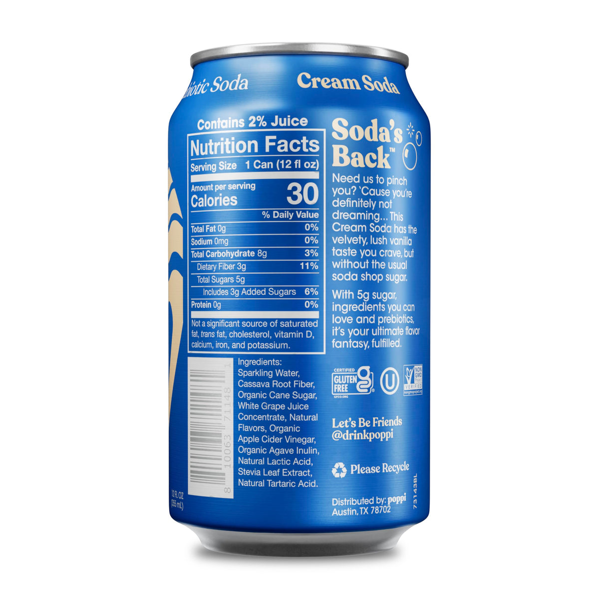 Poppi Cream Soda Sparkling Prebiotic Soda – 12 Pack