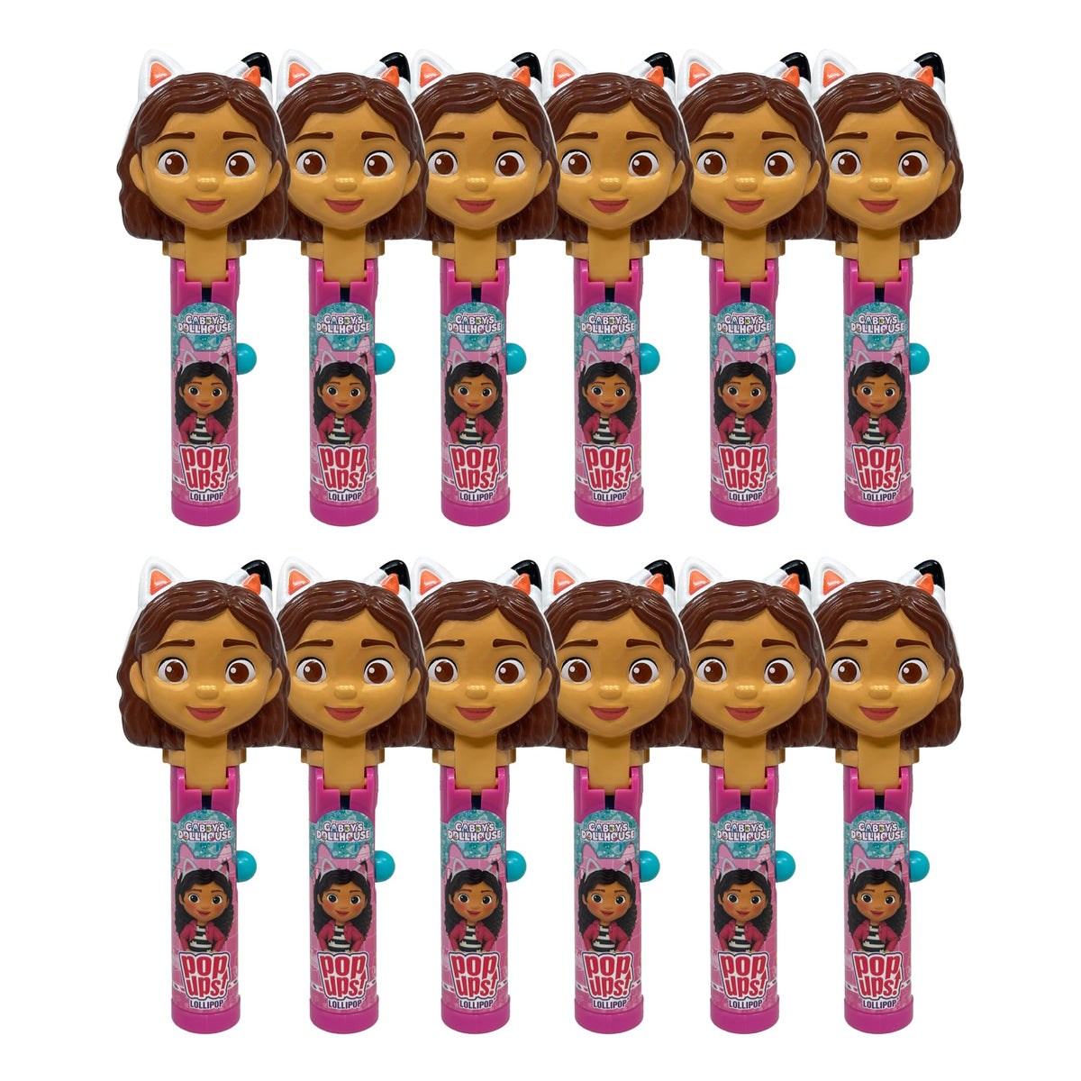 Pop Ups! Gabby's Dollhouse Lollipop Holder – 12 Wrapped Lollipops with Cases