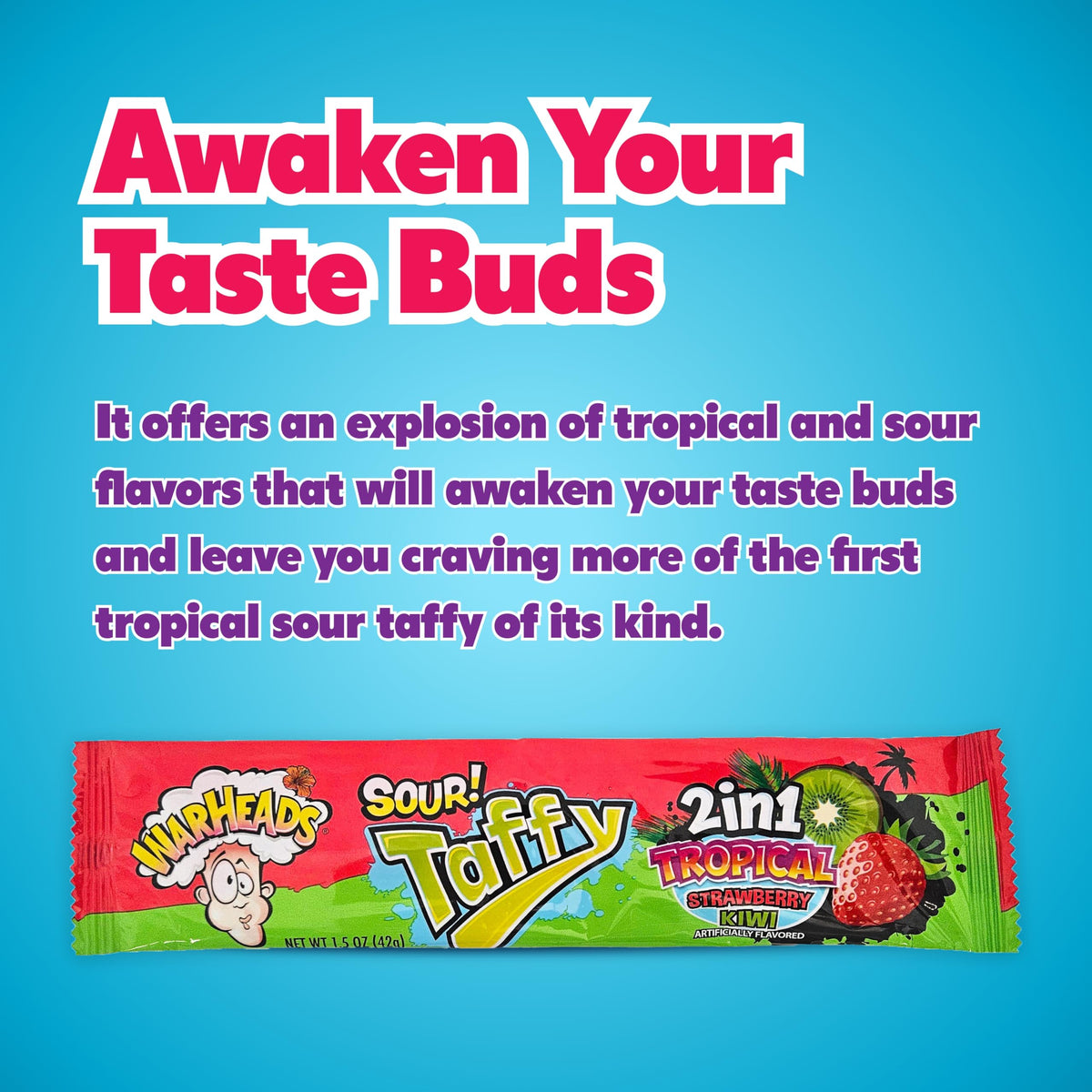 POPUPS! LOLLIPOP WARHEADS Tropical Sour Taffy 2-in-1 Chewy Bars – Variety Pack, Gluten Free (Box of 24)