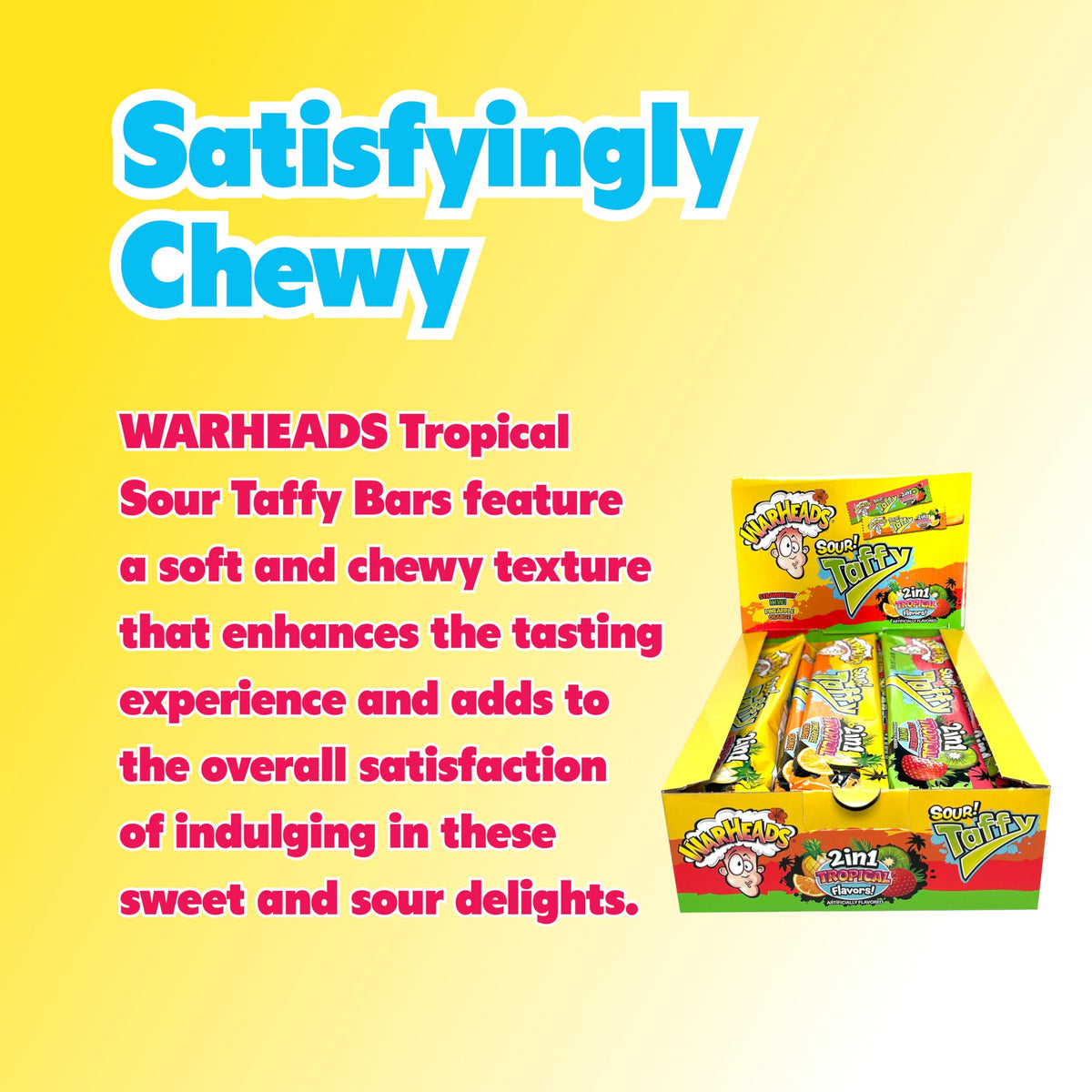 POPUPS! LOLLIPOP WARHEADS Tropical Sour Taffy 2-in-1 Chewy Bars – Variety Pack, Gluten Free (Box of 24)