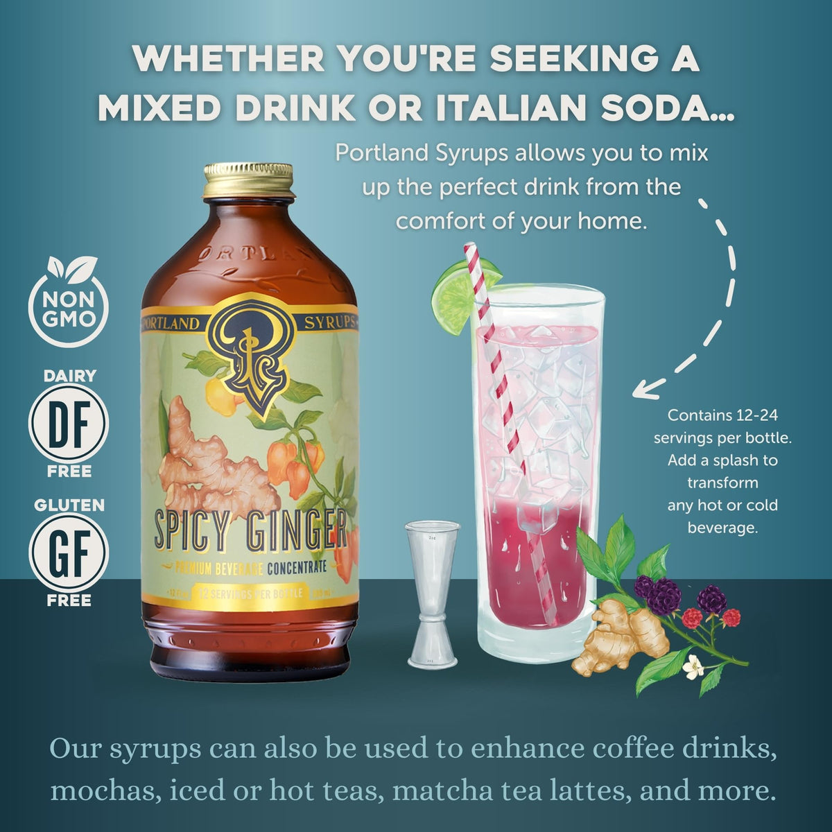 Portland Syrups Spicy Ginger Syrup – Extra Heat & Fresh Ginger (12 oz Pack of 2)