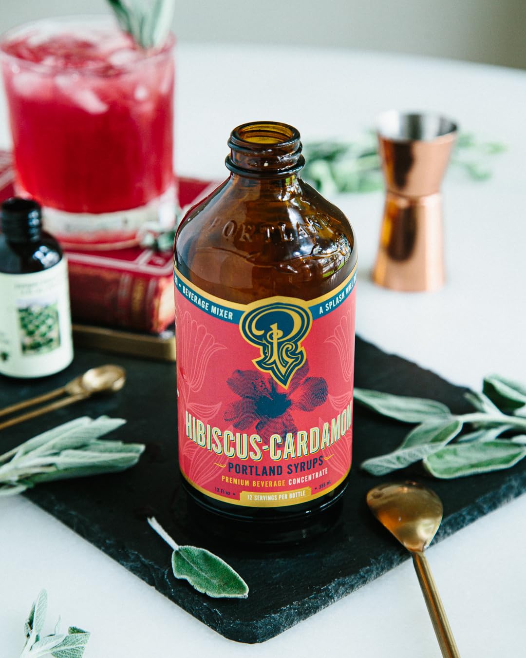 Portland Syrups Hibiscus Cardamom Syrup – 12 oz (Pack of 2) for Cocktails, Mocktails, Tea & More