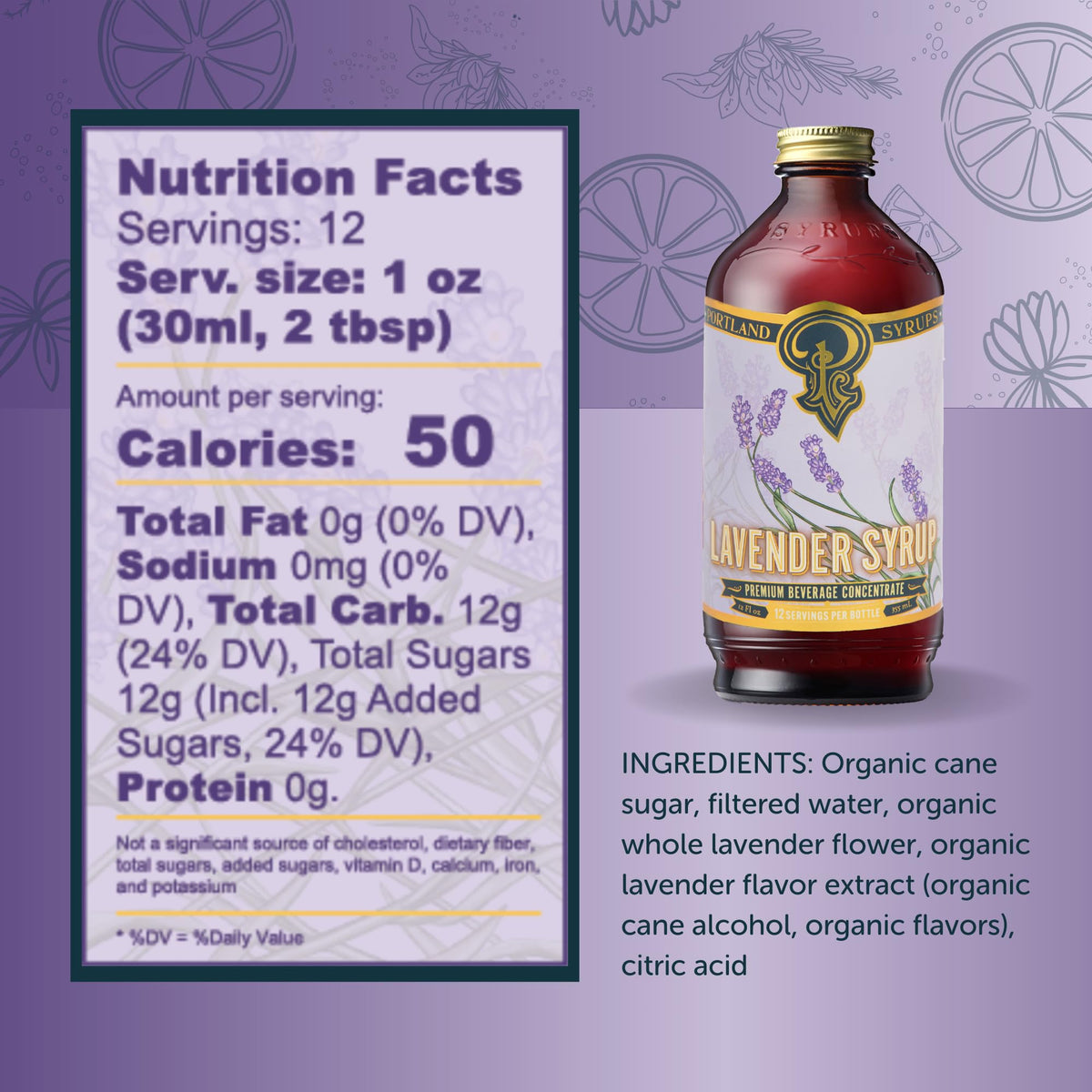 Portland Syrups Lavender Syrup – All-Natural Lavender Beverage Concentrate for Tea, Coffee, Sodas & Baking | 12 oz Bottle (Pack of 2)