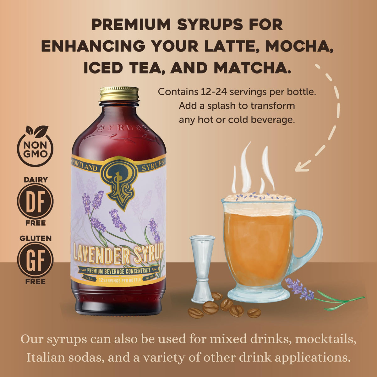 Portland Syrups Lavender Syrup – All-Natural Lavender Beverage Concentrate for Tea, Coffee, Sodas & Baking | 12 oz Bottle (Pack of 2)