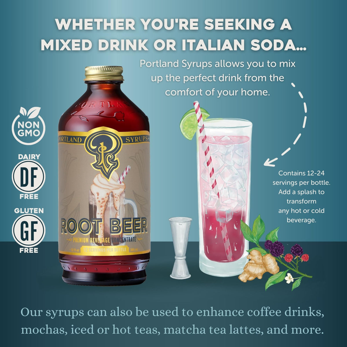 Portland Syrups Genuine Root Beer Syrup – Premium Craft Syrup for Cocktails, Sodas & Desserts (12 oz x 2)