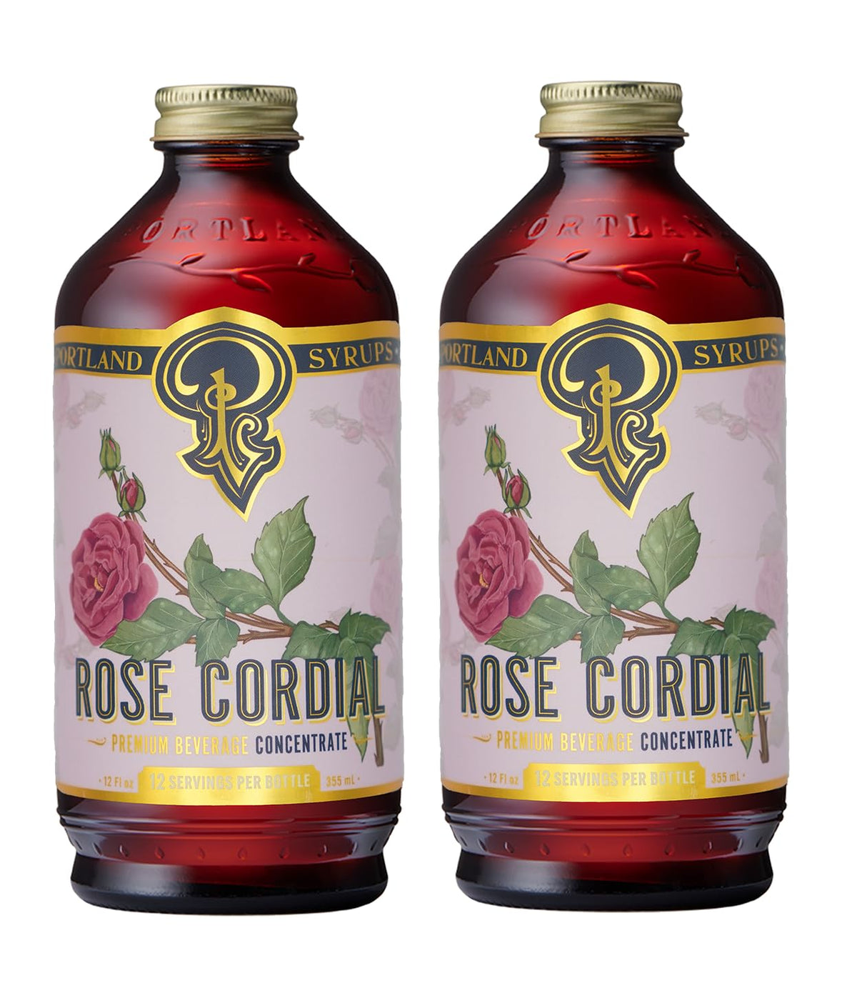 Portland Syrups Rose Cordial Syrup – Floral Rose Syrup for Cocktails & Mocktails | 12 oz (Pack of 2)