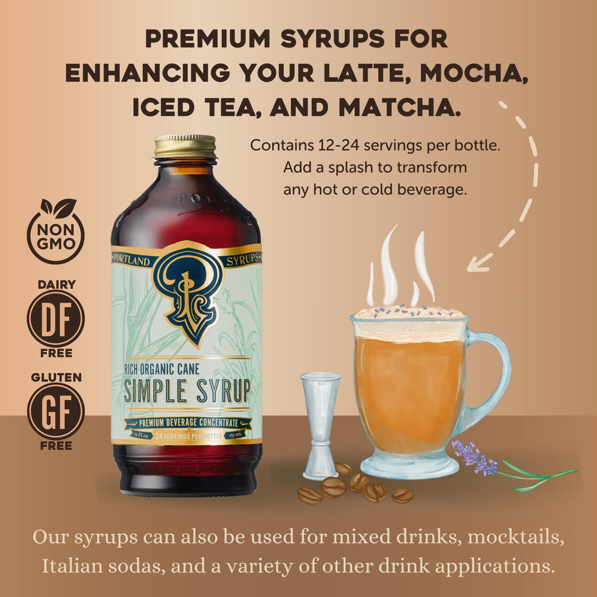 Portland Syrups Organic Cane Simple Syrup – 12 oz, Pack of 2