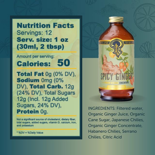 Portland Syrups Spicy Ginger Syrup – Extra Heat & Fresh Ginger (12 oz Pack of 2)