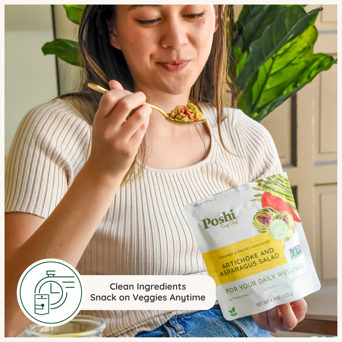 POSHI Artichoke & Asparagus Salad - Ready-to-Eat, Keto, Vegan, Non-GMO, Gluten Free, 6 Pack (4.4 oz each)