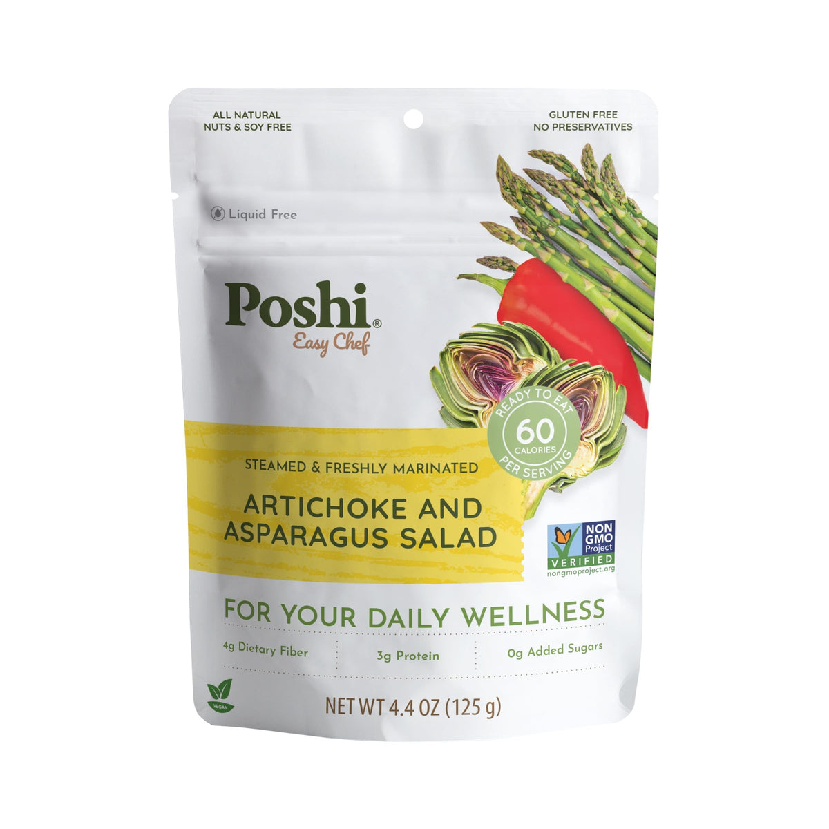 POSHI Artichoke & Asparagus Salad - Ready-to-Eat, Keto, Vegan, Non-GMO, Gluten Free, 6 Pack (4.4 oz each)