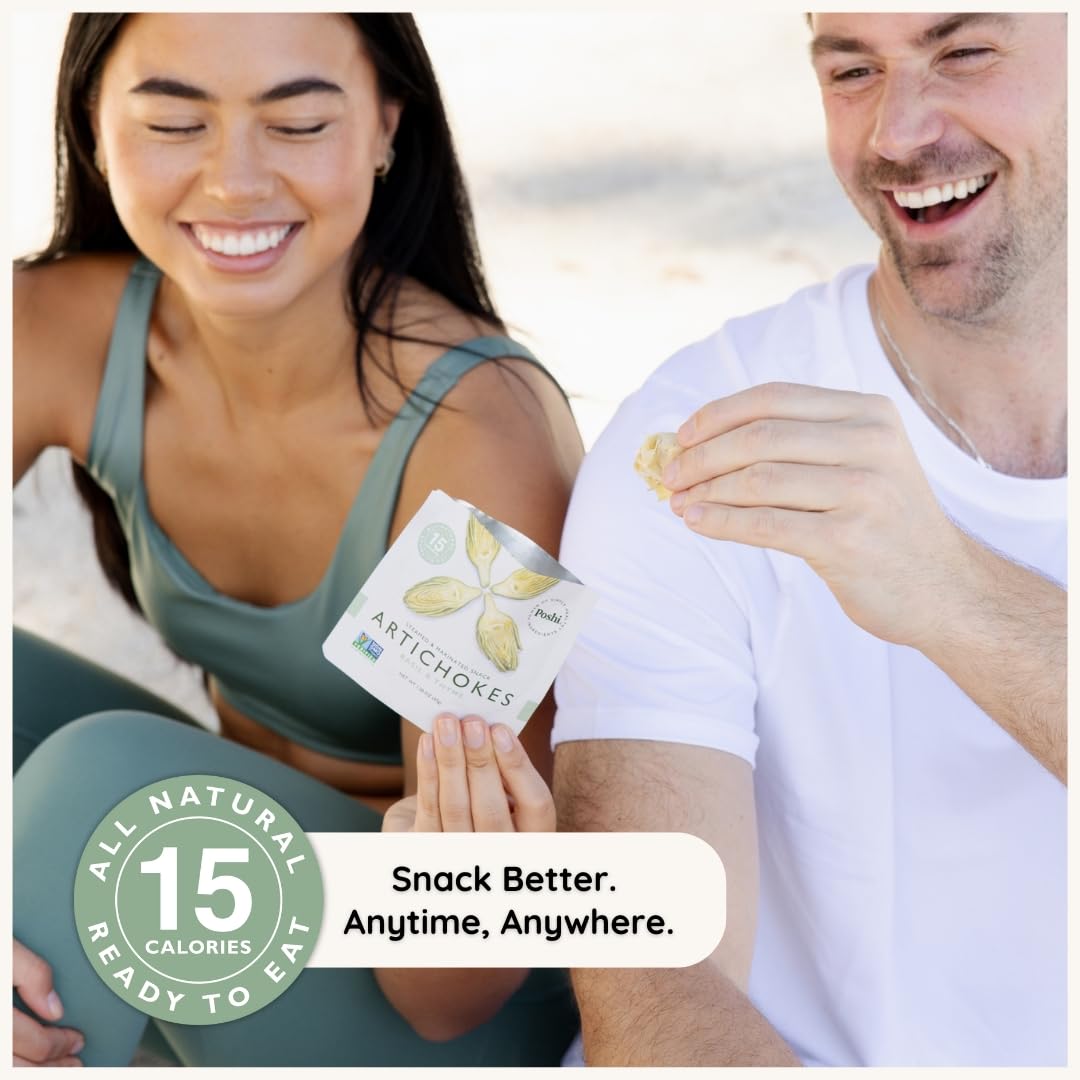 POSHI Artichoke Hearts with Basil & Thyme – Ready-to-Eat Snack Pack (10 x 1.58 oz)