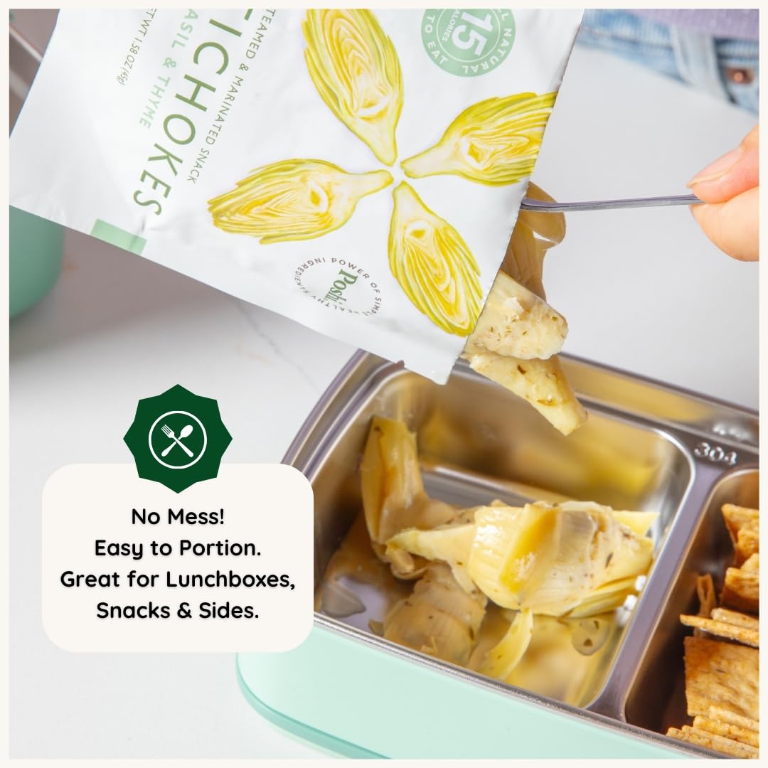 POSHI Artichoke Hearts with Basil & Thyme – Ready-to-Eat Snack Pack (10 x 1.58 oz)