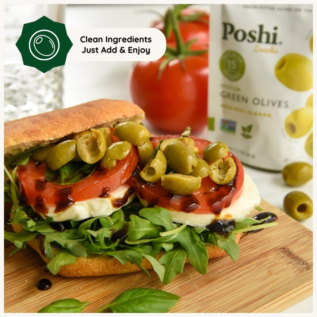Poshi Green Olives On-The-Go - Original Flavor - 1.1 oz Pouches (30-Pack)