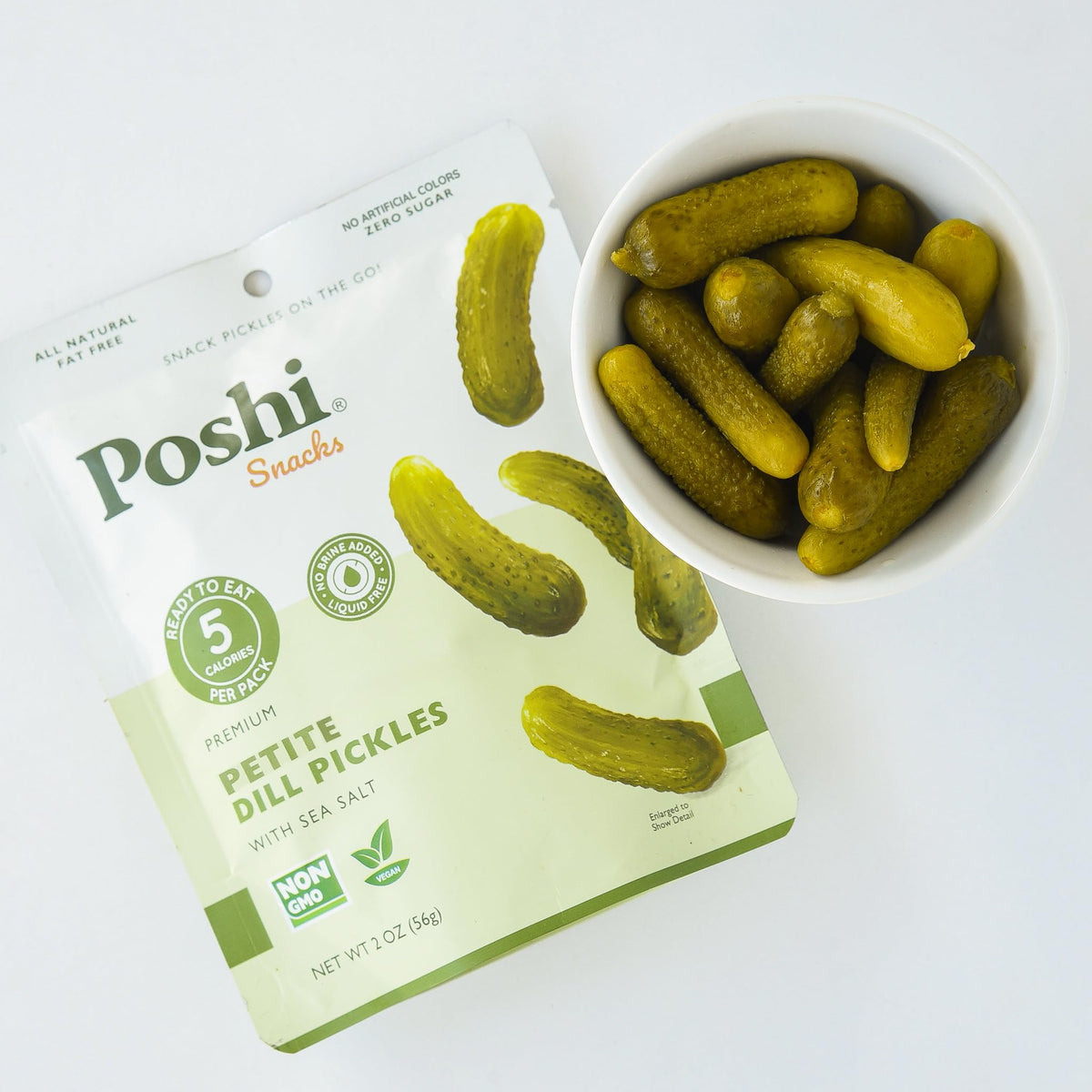 Poshi Petite Dill Pickles with Sea Salt – Ready-To-Eat Mini Dill Pickles, 10 Packs, 2 oz Each | 5 Calories Per Pack