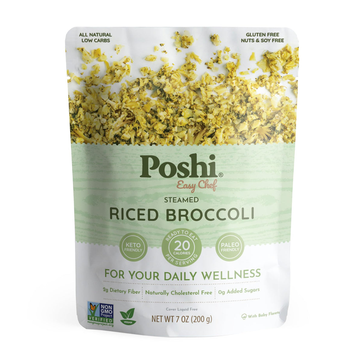 POSHI Riced Broccoli – All-Natural, Ready-to-Eat, Low Carb + Low Calorie, Non-GMO, Gluten Free, 7oz (6 Pack)