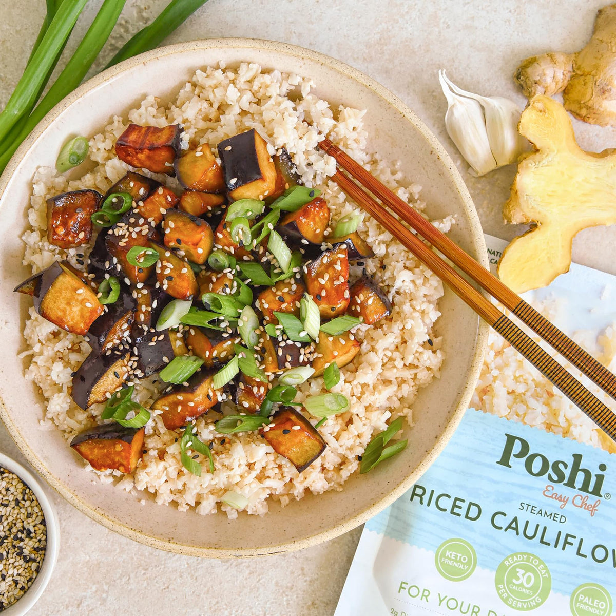 POSHI Riced Cauliflower | All-Natural, Ready-to-Eat, Low-Carb, Gluten-Free (7oz, 6 Pack)