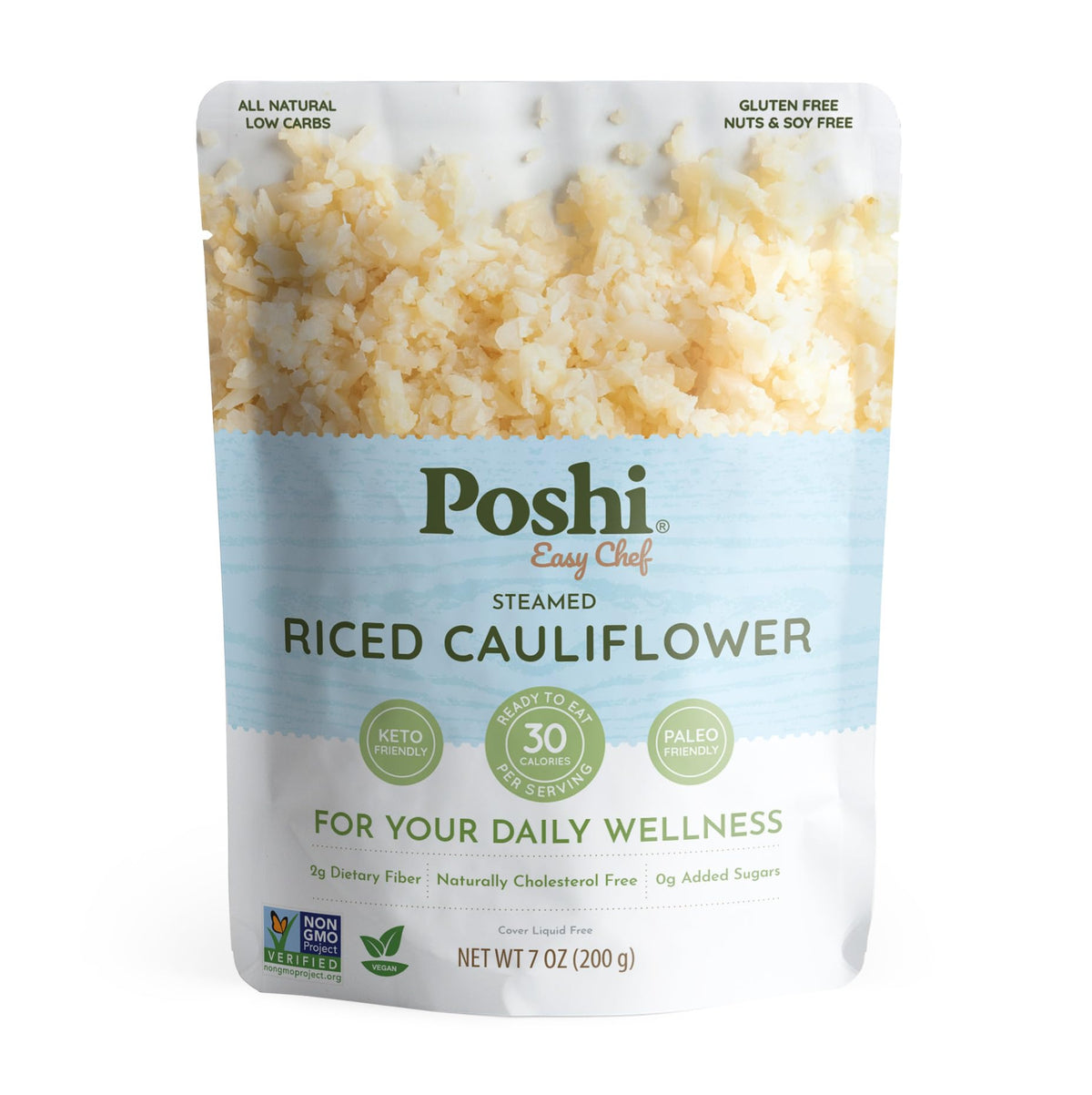 POSHI Riced Cauliflower | All-Natural, Ready-to-Eat, Low-Carb, Gluten-Free (7oz, 6 Pack)