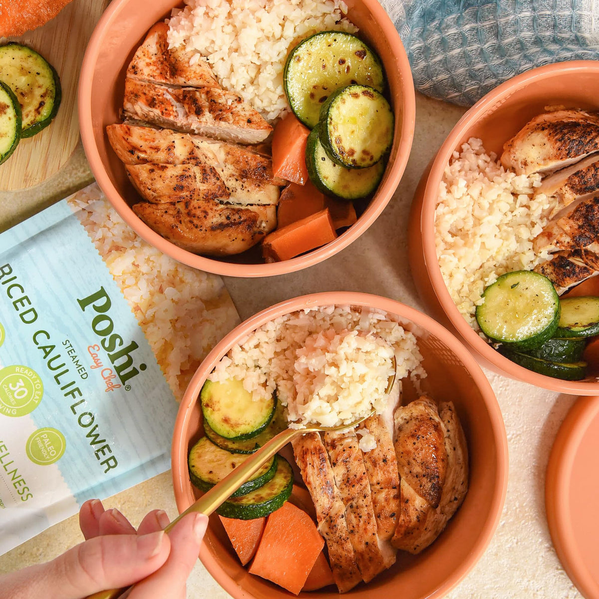 POSHI Riced Cauliflower | All-Natural, Ready-to-Eat, Low-Carb, Gluten-Free (7oz, 6 Pack)