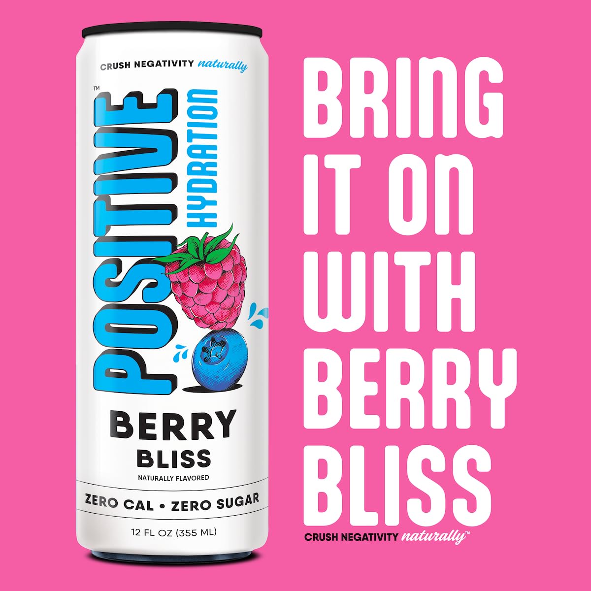 Positive Hydration Berry Bliss | Zero-Calorie Electrolyte Drink | 12-oz Cans (12-Pack)