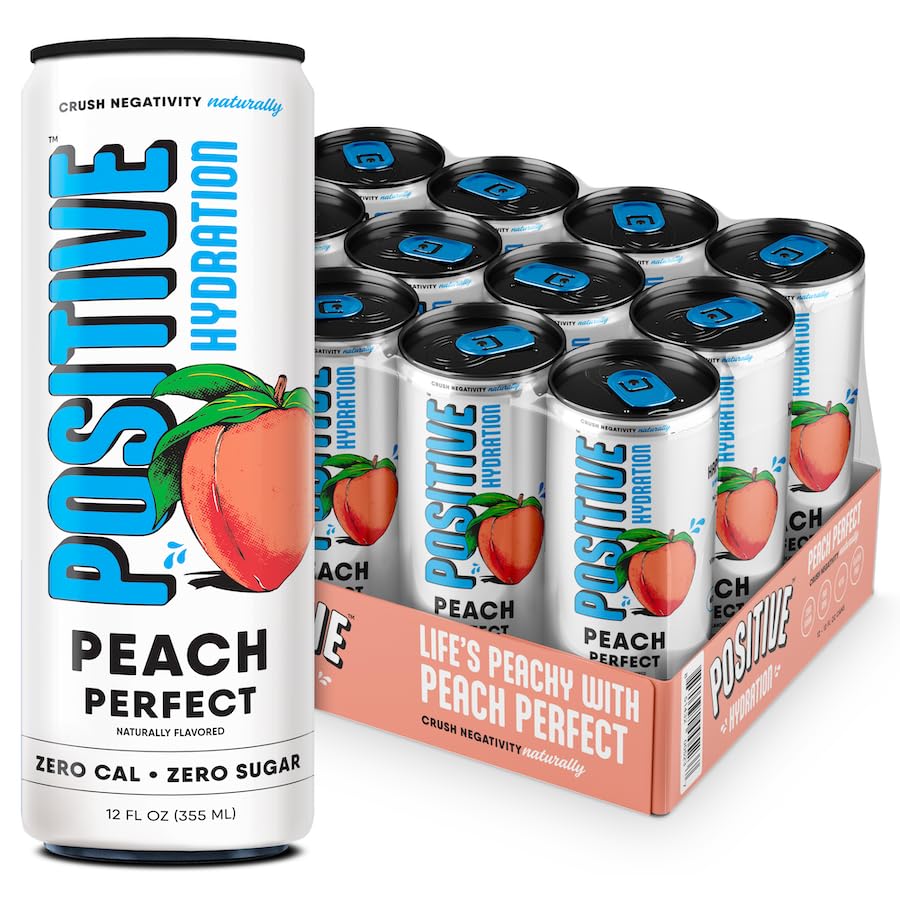 Positive Hydration Electrolyte Beverage – Peach Perfect (Zero Calorie, Vitamin-Enhanced) | 12-Count 12-oz Cans | POSITIVE BEVERAGE