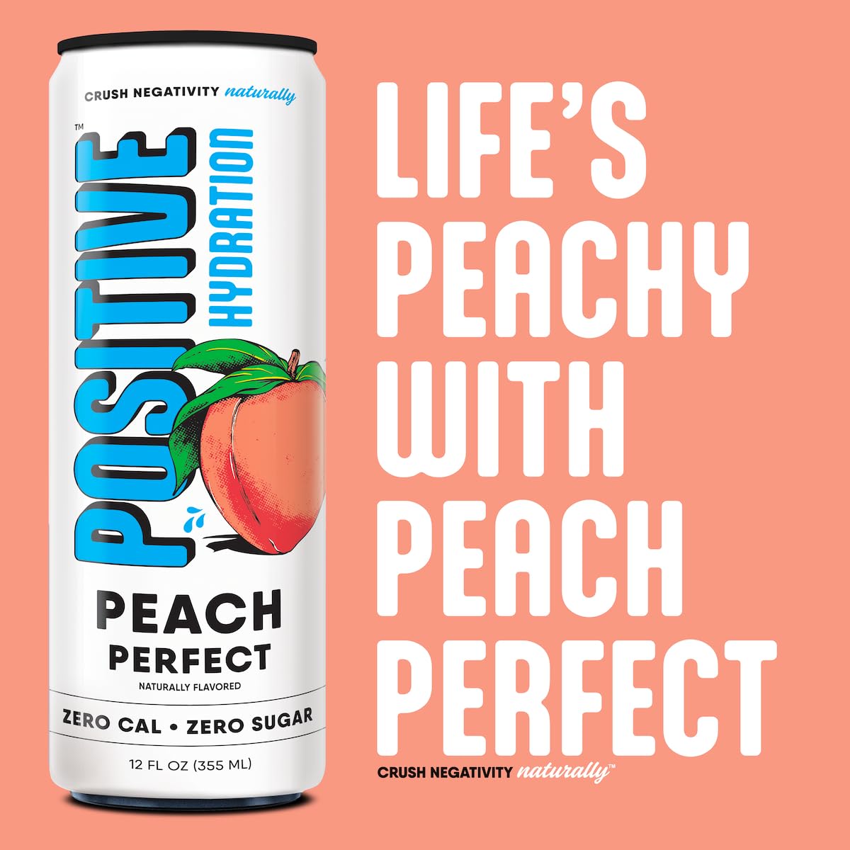 Positive Hydration Electrolyte Beverage – Peach Perfect (Zero Calorie, Vitamin-Enhanced) | 12-Count 12-oz Cans | POSITIVE BEVERAGE