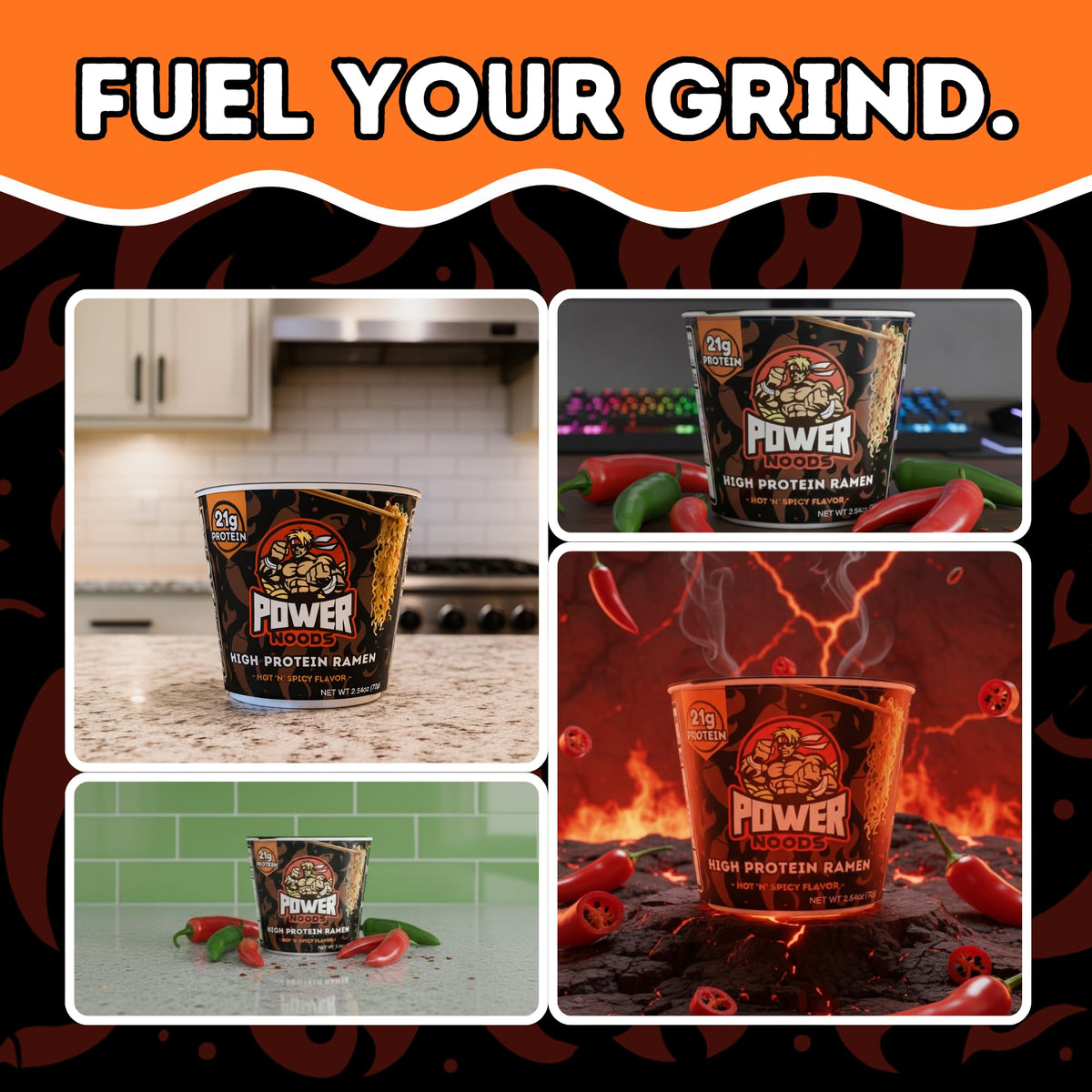 Power Noods High Protein Ramen Noodles – 6 or 12 Pack | Plant-Based, Hot 'N' Spicy